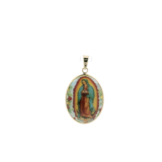 14K Yellow Gold Oval "Santisima Virgen De Guadalupe, Bendicenos" Pendant