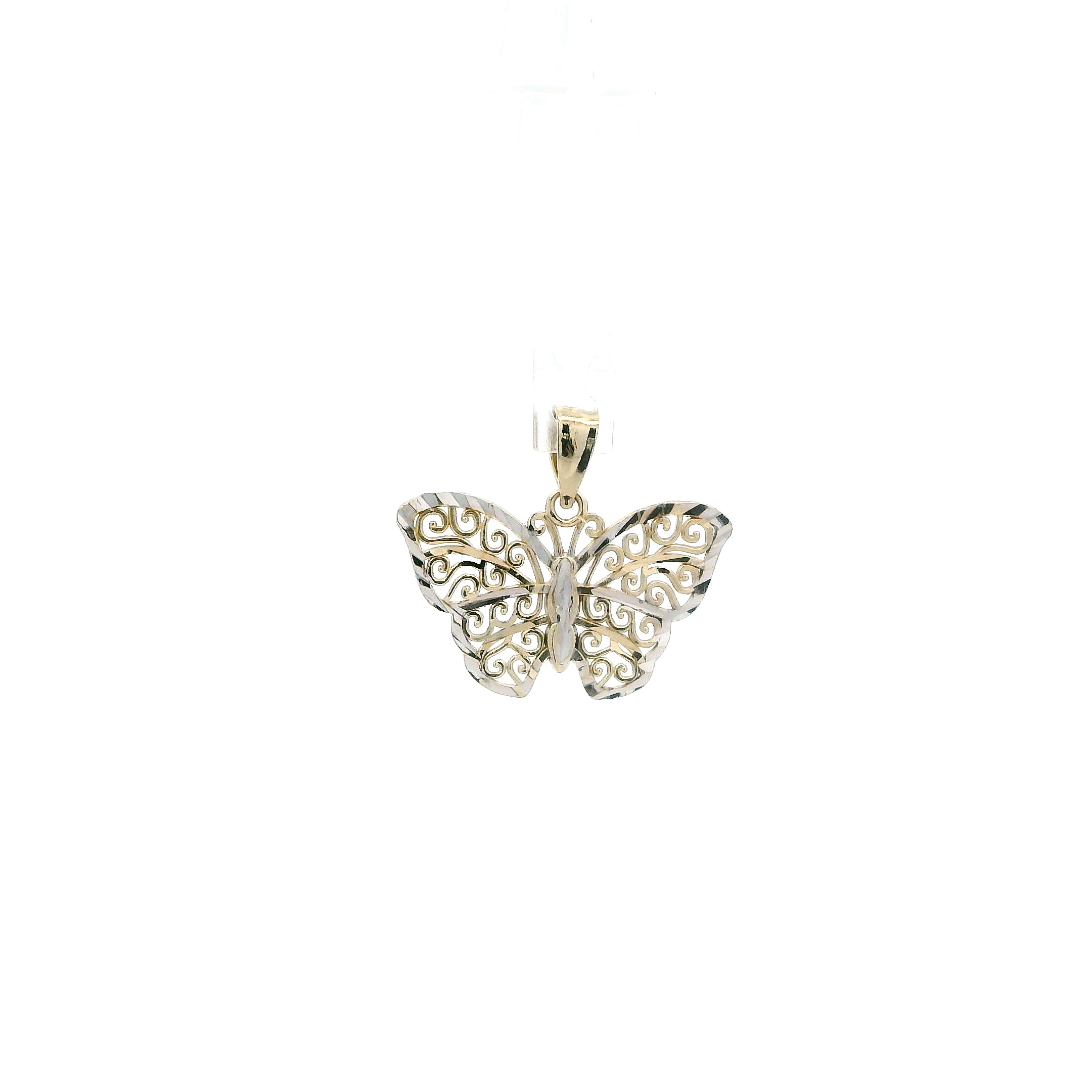 10K Yellow & White Gold Filigree Butterfly Pendant