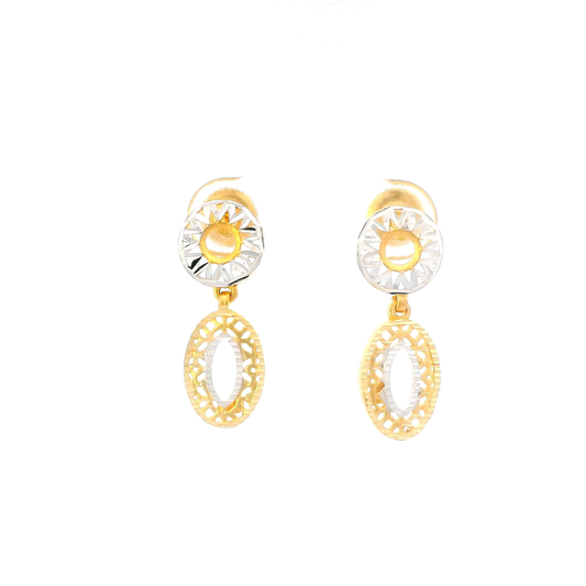 22K Yellow & White Gold Oval Dangle Earrings