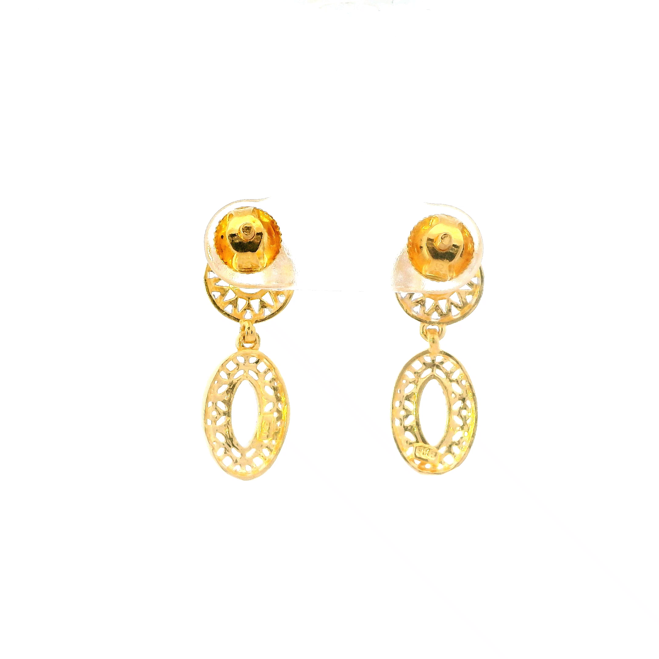 22K Yellow & White Gold Oval Dangle Earrings