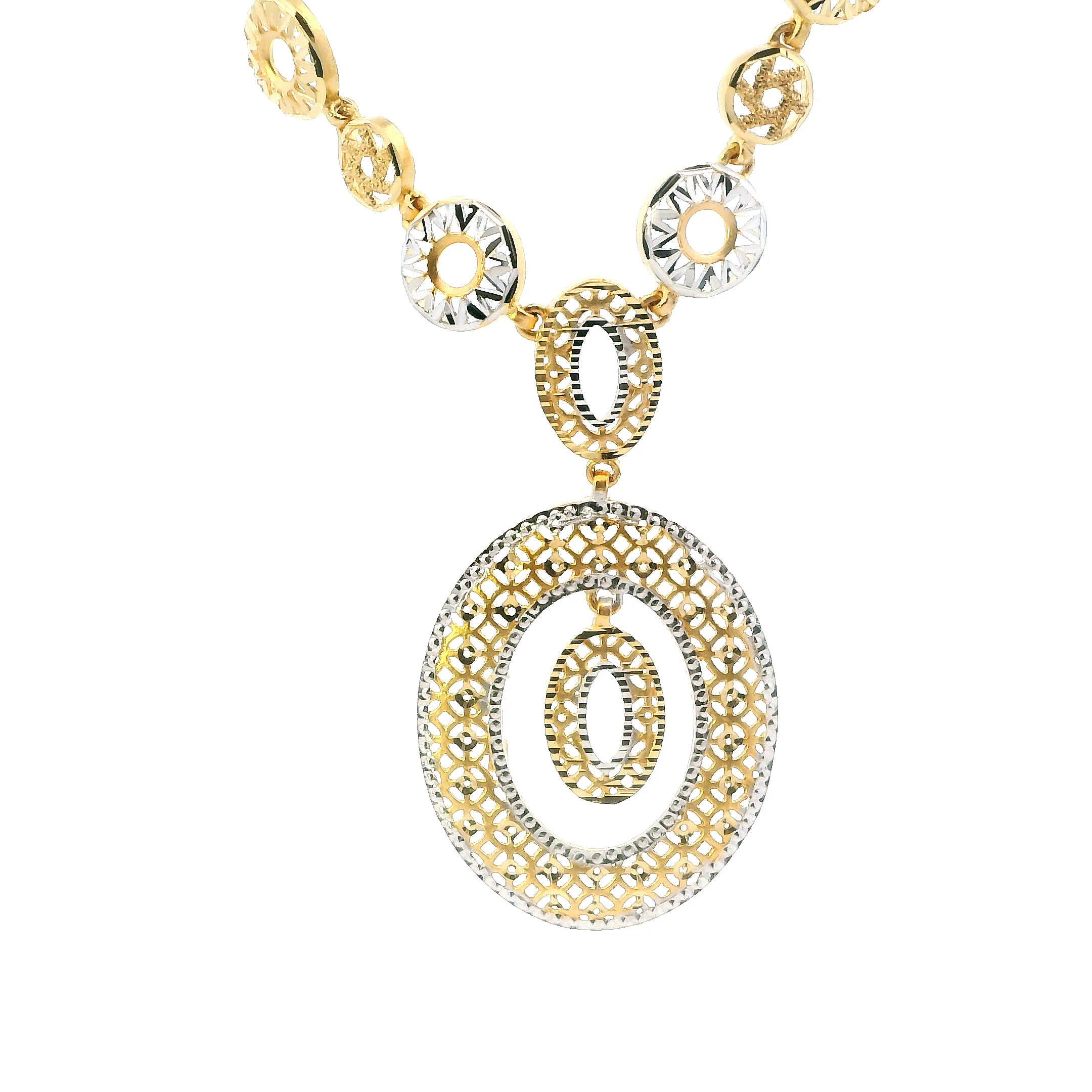 22K Yellow & White Gold Circle Dangle Necklace & Pendant