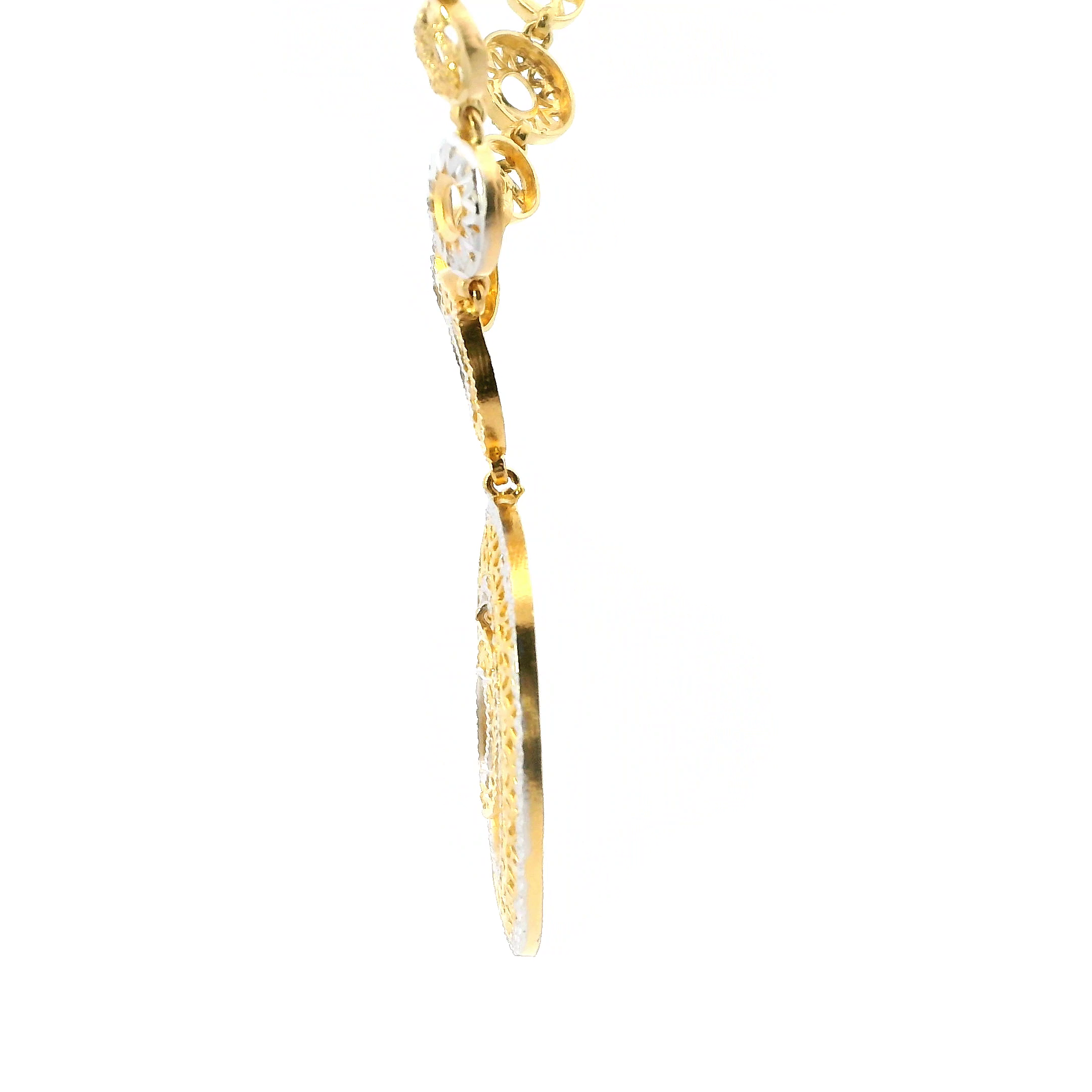 22K Yellow & White Gold Circle Dangle Necklace & Pendant