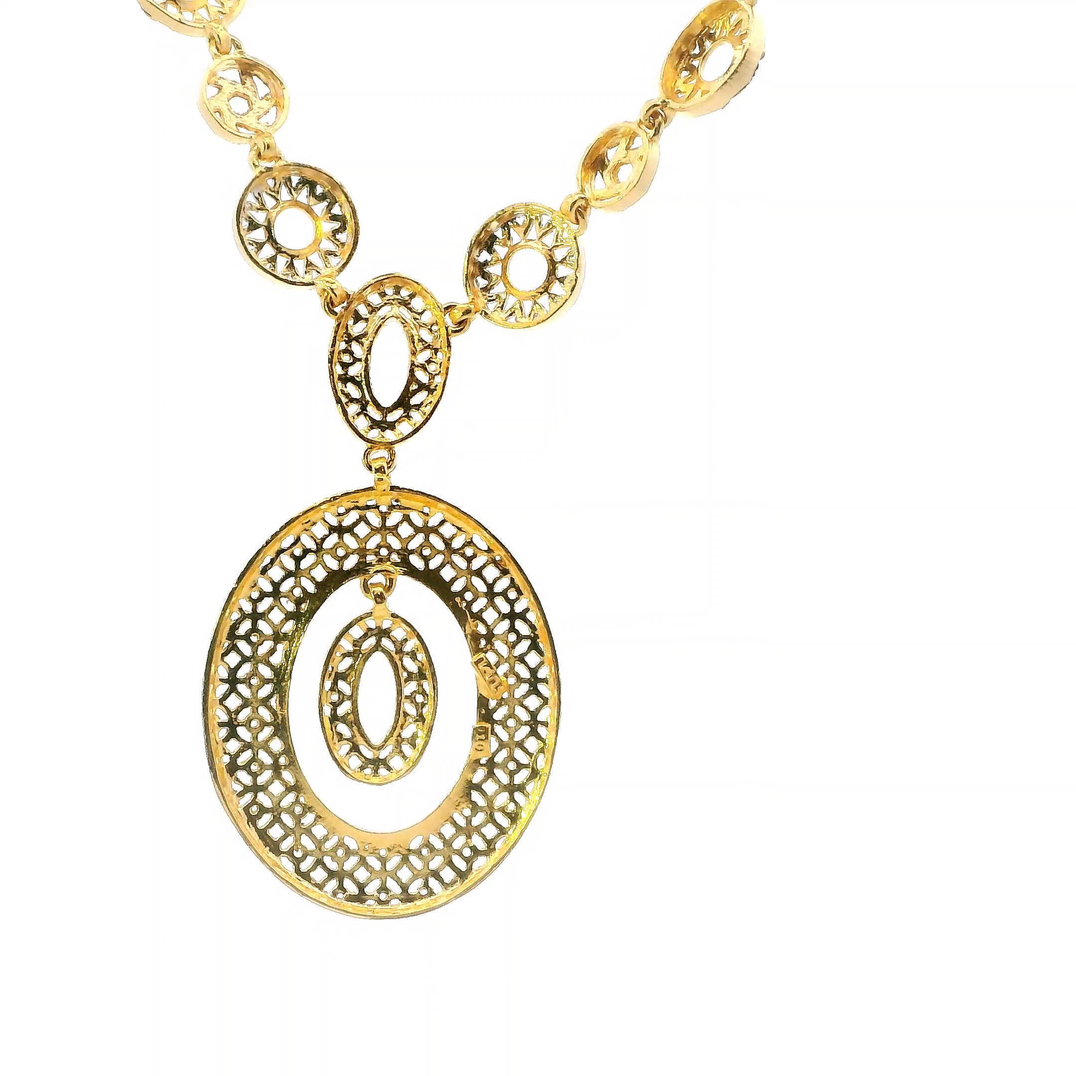 22K Yellow & White Gold Circle Dangle Necklace & Pendant