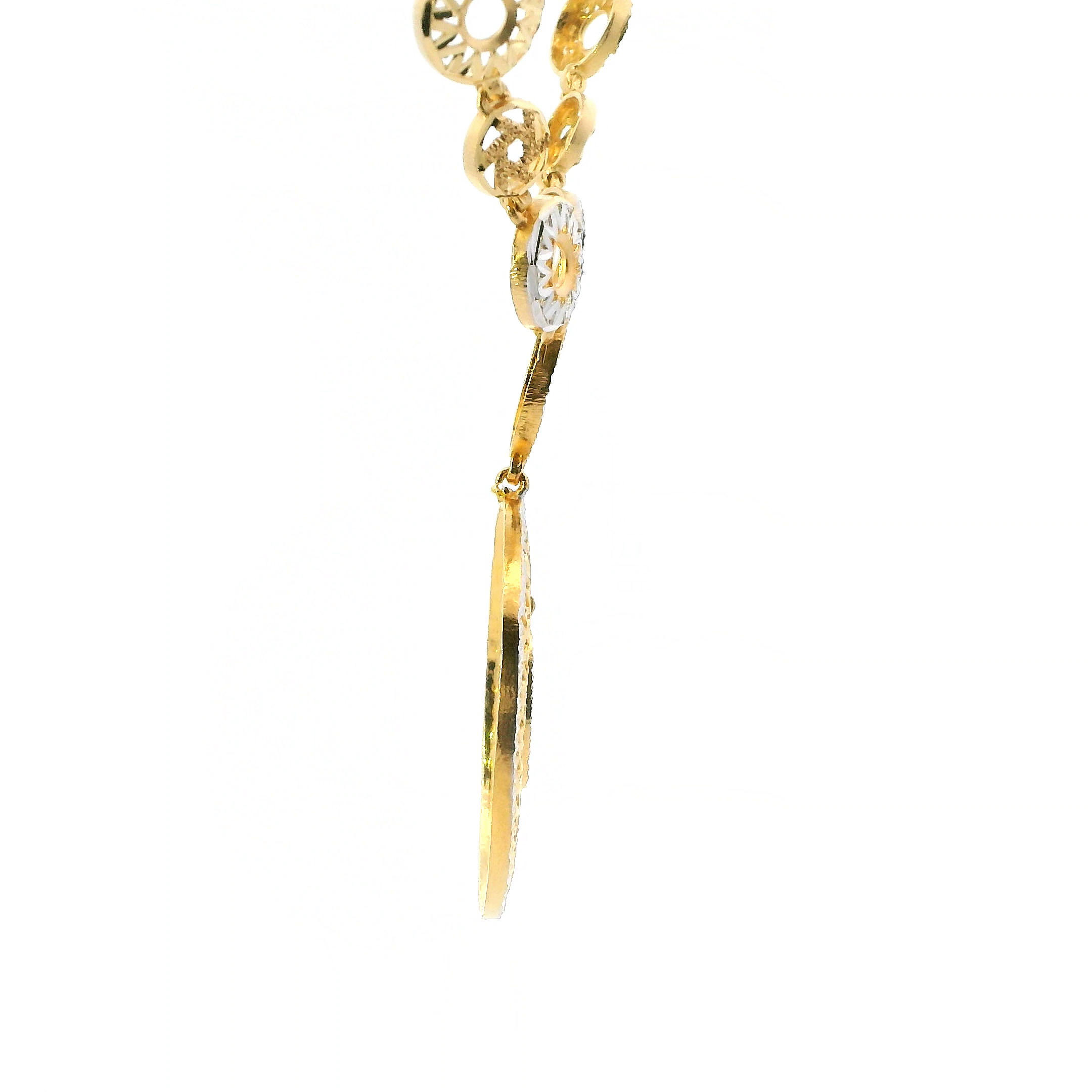 22K Yellow & White Gold Circle Dangle Necklace & Pendant