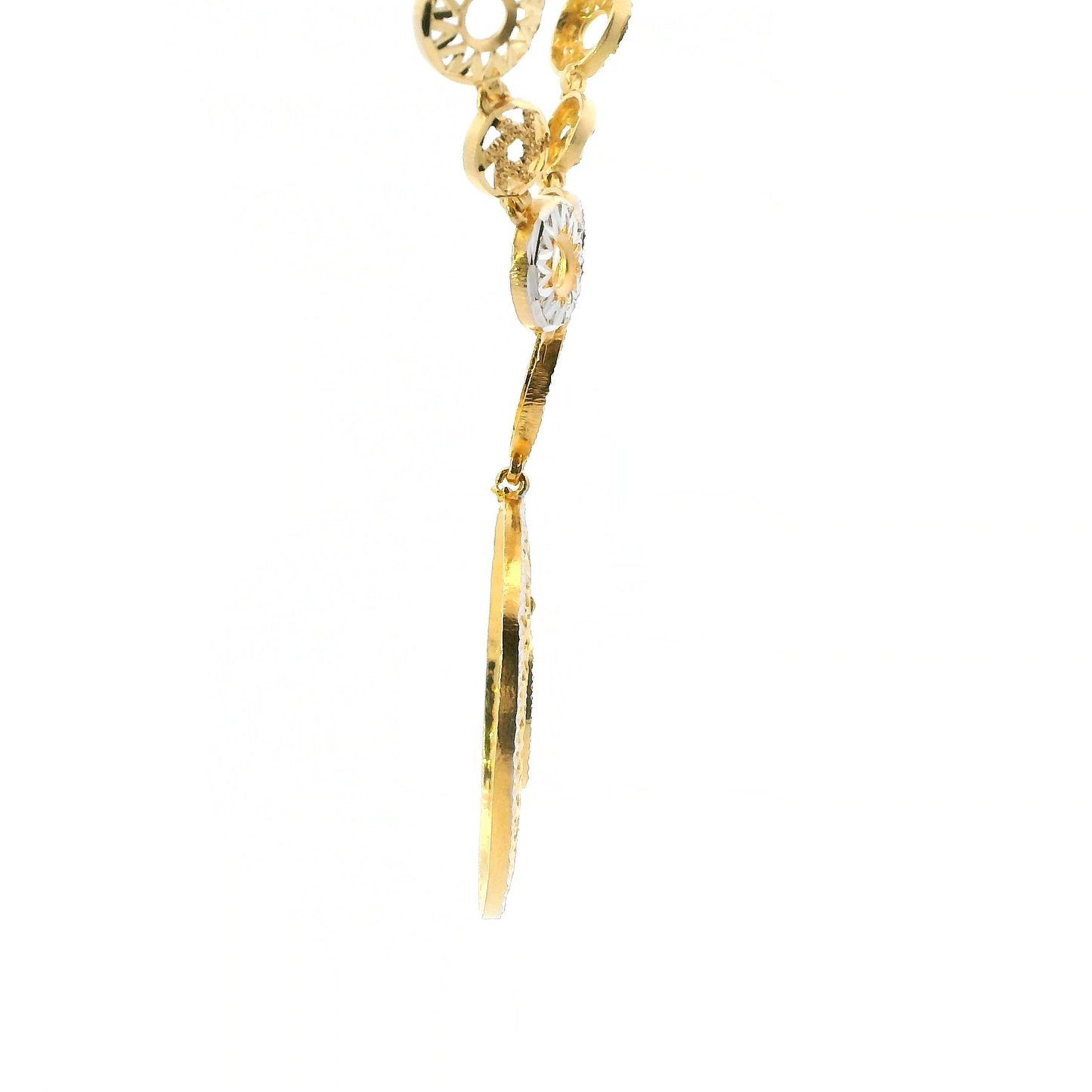 22K Yellow & White Gold Circle Dangle Necklace & Pendant