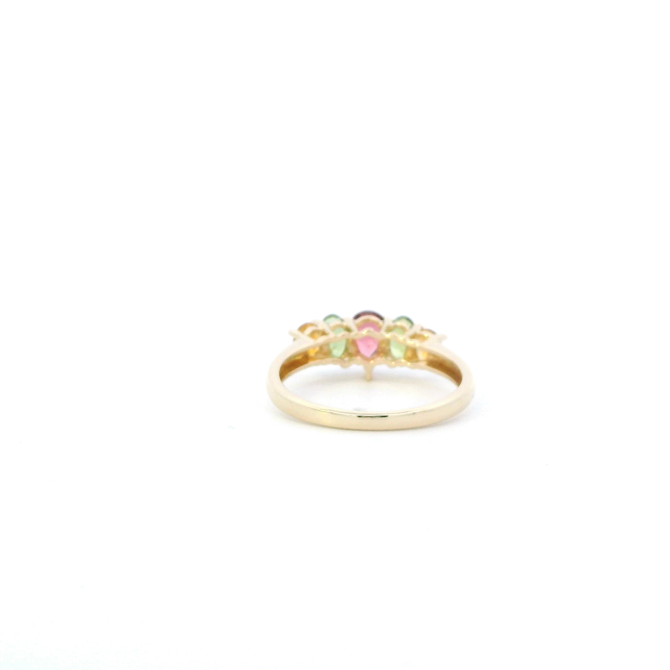 14K Yellow Gold Tourmaline, Peridot & Citrine Womens Ring