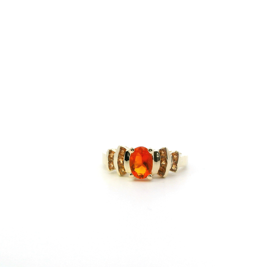 14K Yellow Gold Garnet & Citrine Womens Ring