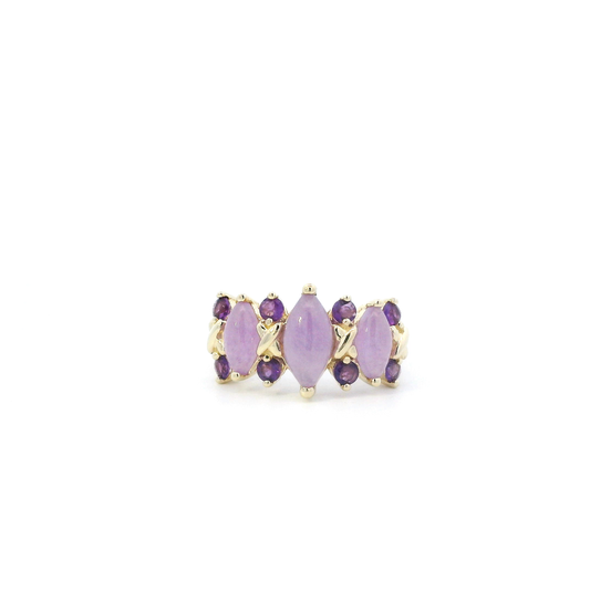 14K Yellow Gold Purple Jade & Amethyst Womens Ring