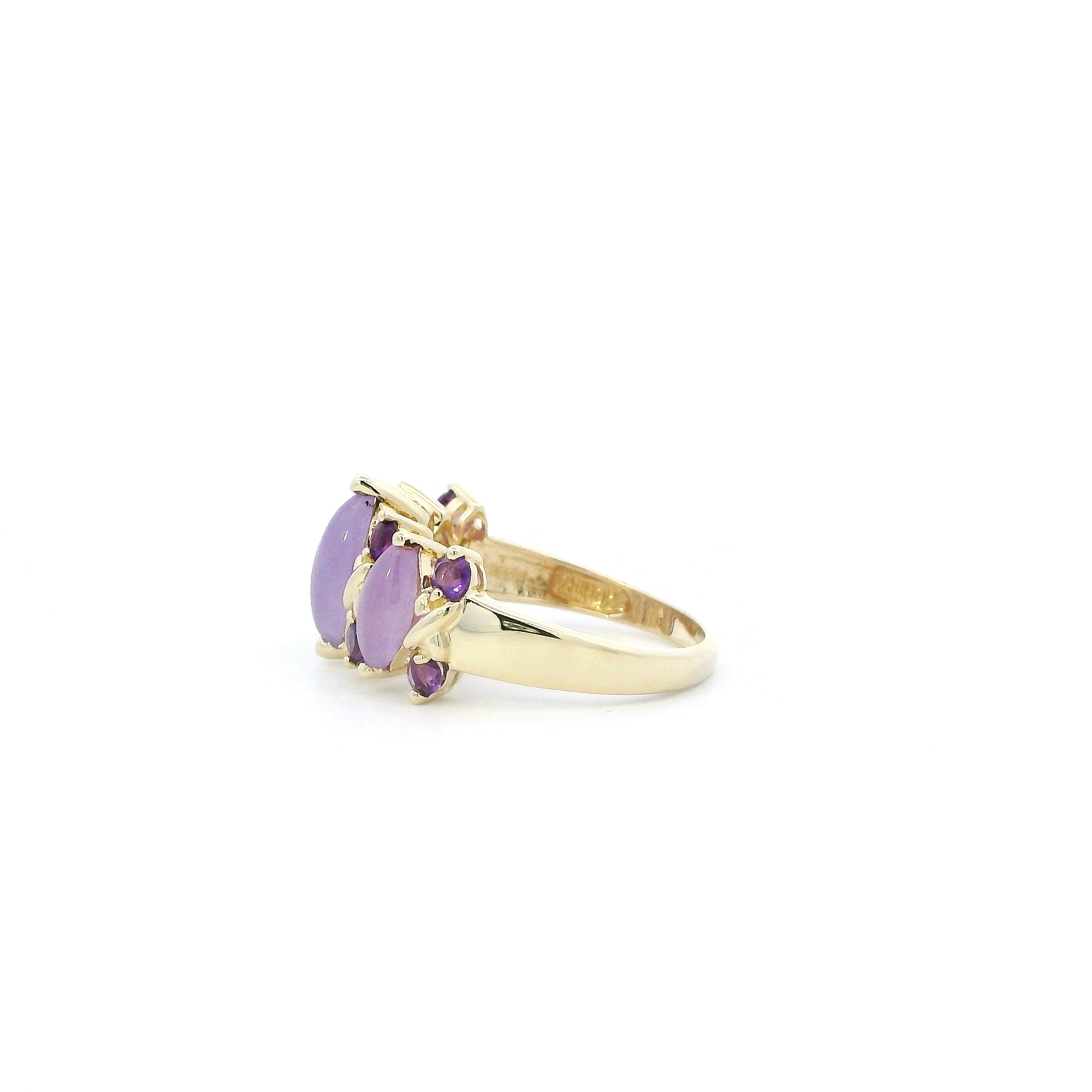 14K Yellow Gold Purple Jade & Amethyst Womens Ring