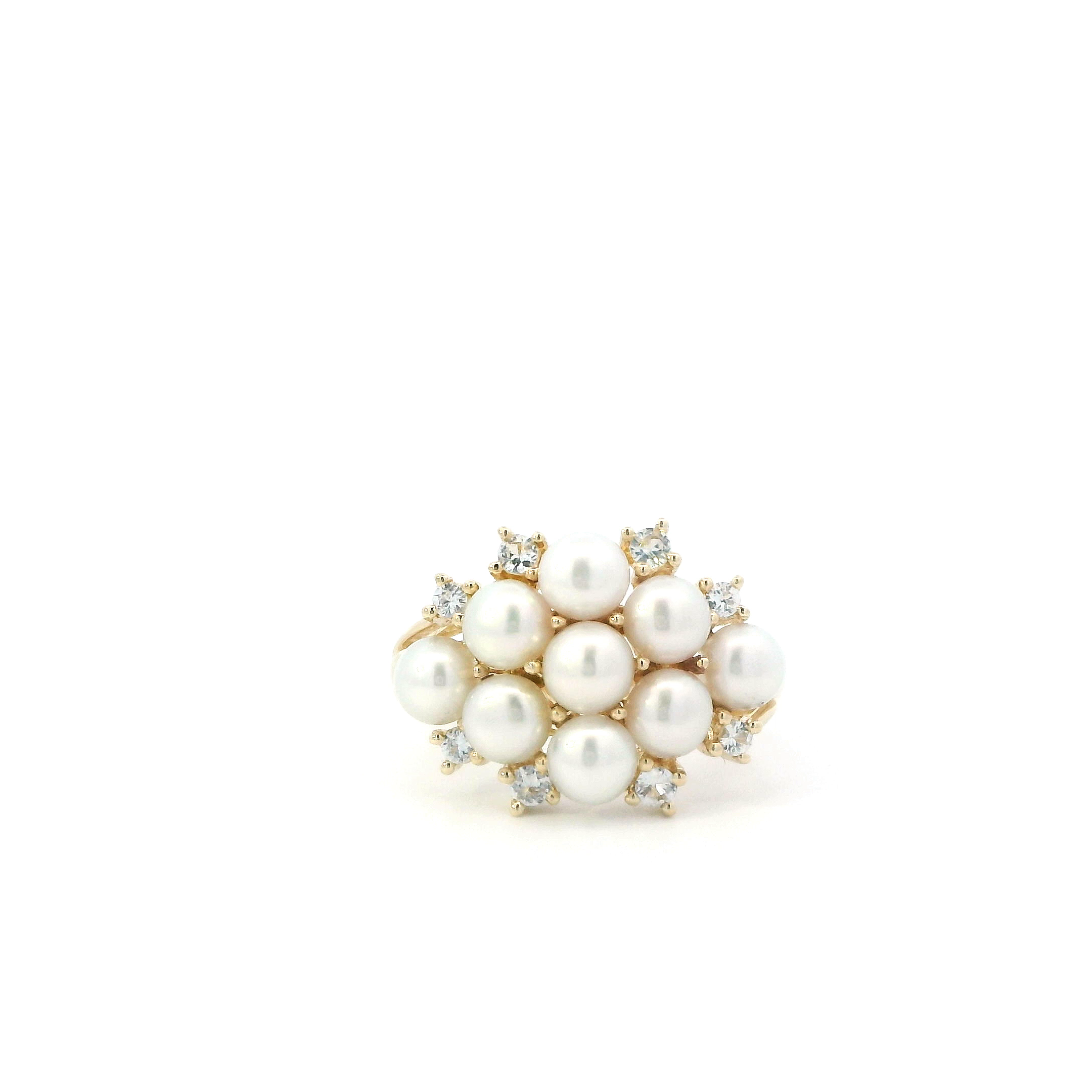 14K Yellow Gold Pearl & Sapphire Womens Ring