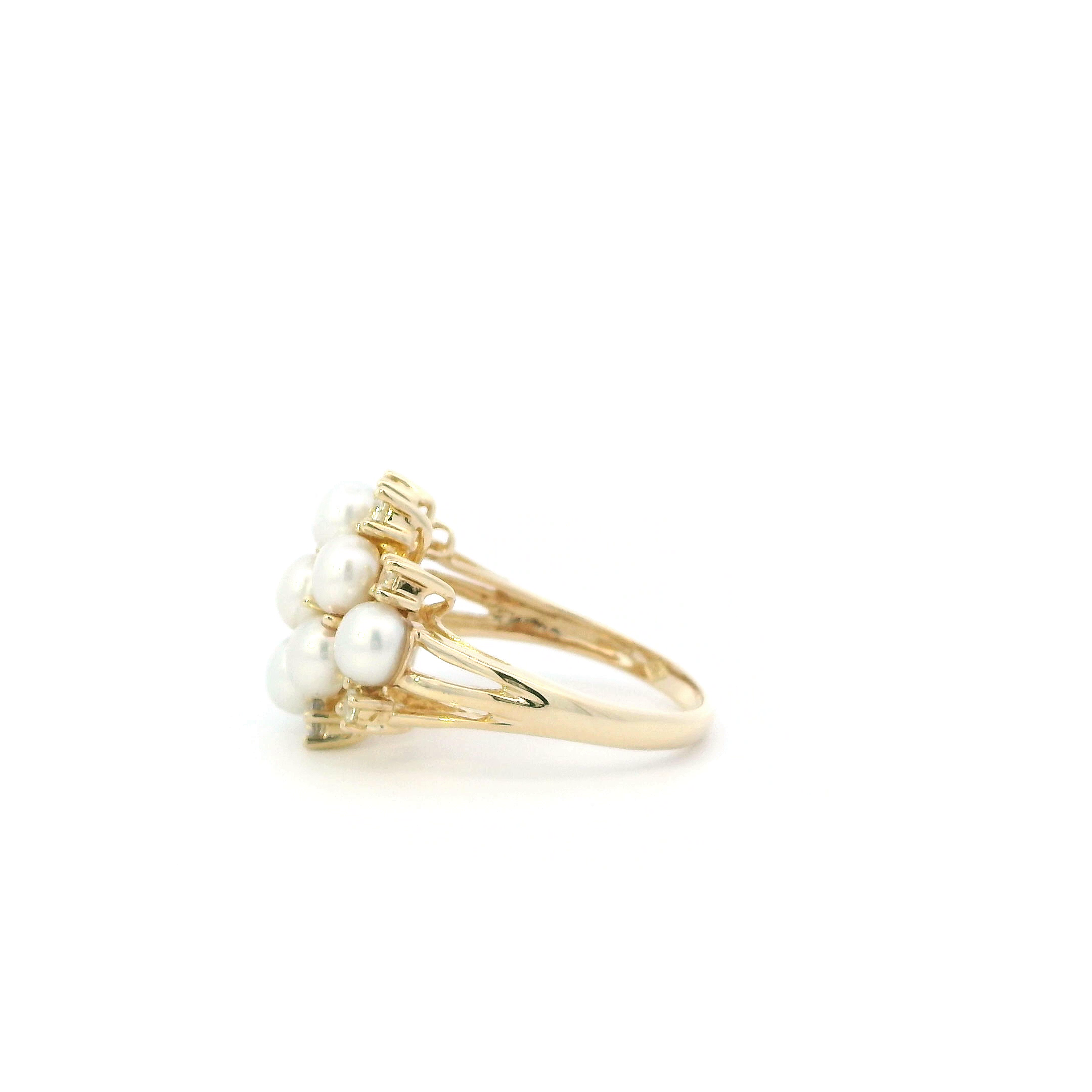 14K Yellow Gold Pearl & Sapphire Womens Ring