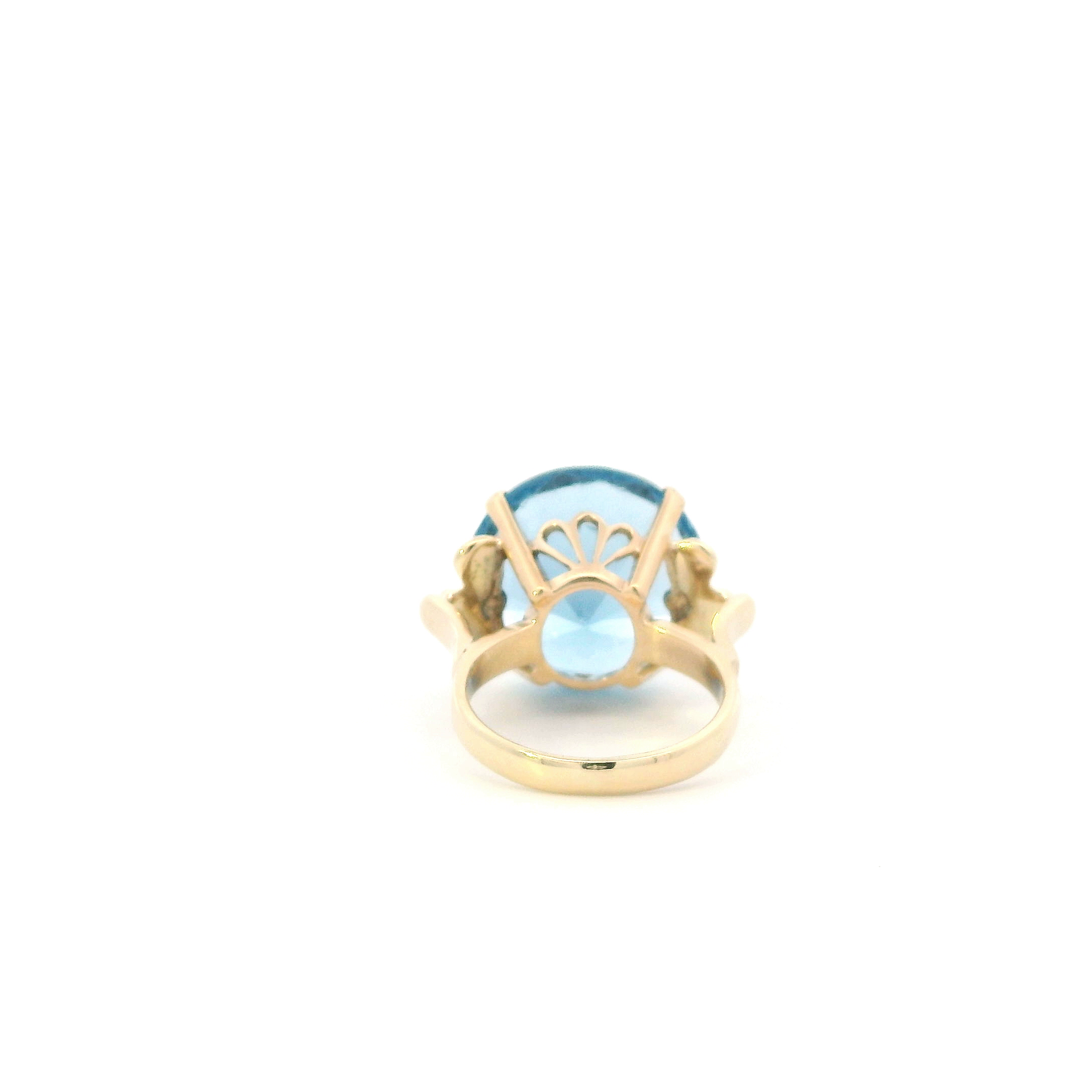 14K Yellow Gold Round Blue Topaz Womens Ring