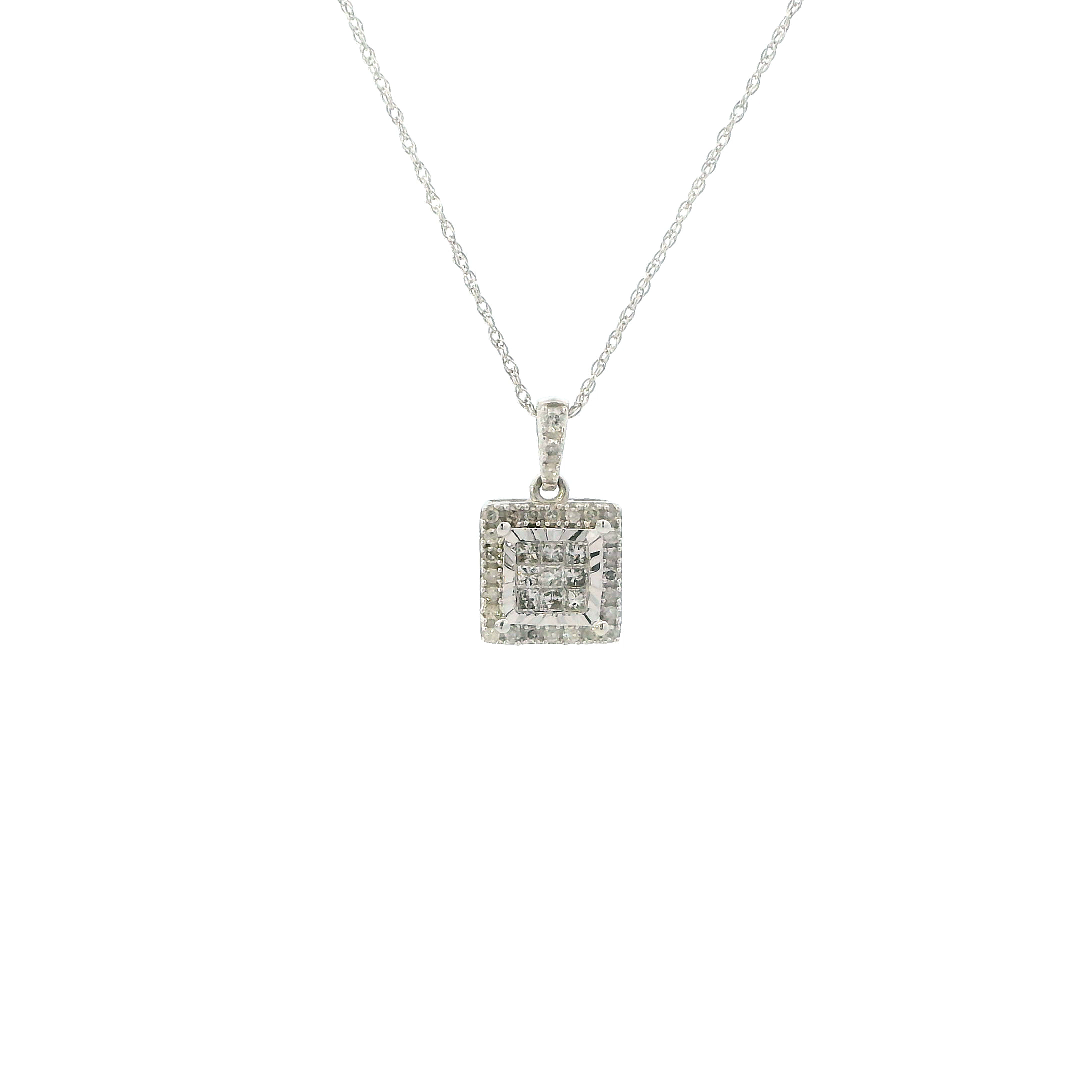 10K White Gold Diamond Pendant & Rope Chain Set - 0.18ct