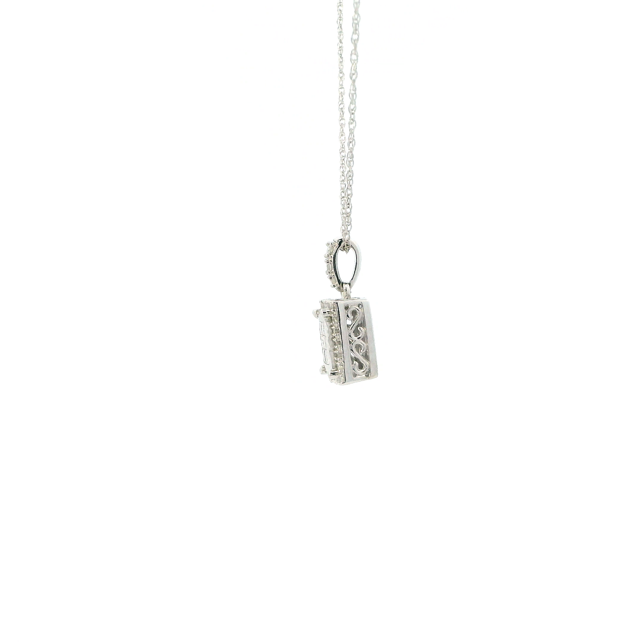 10K White Gold Diamond Pendant & Rope Chain Set - 0.18ct