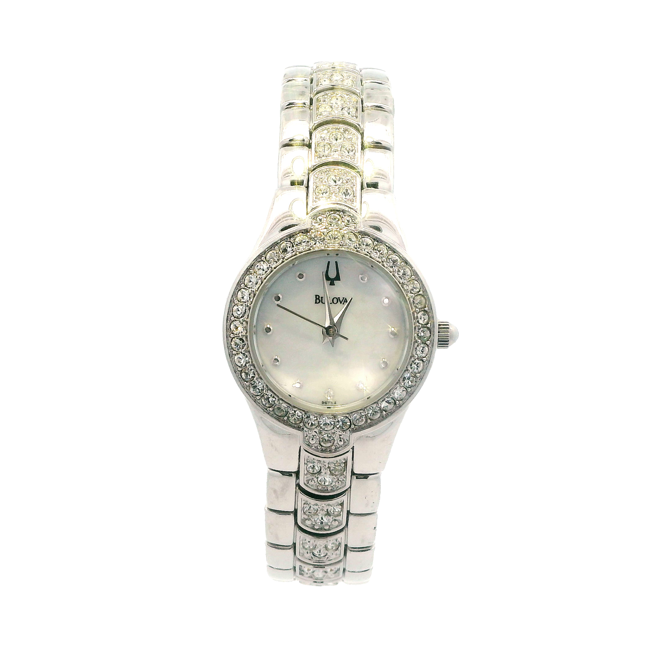 Bulova Stainless Steel Mop Dial Swarovski Crystal Bezel Ladies Watch