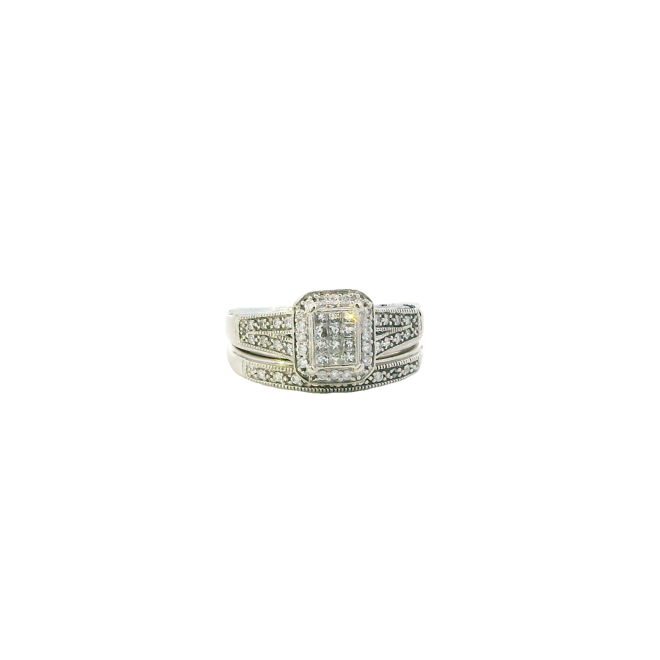 10K White Gold Diamond Engagement & Wedding Ring Set - 0.44ct