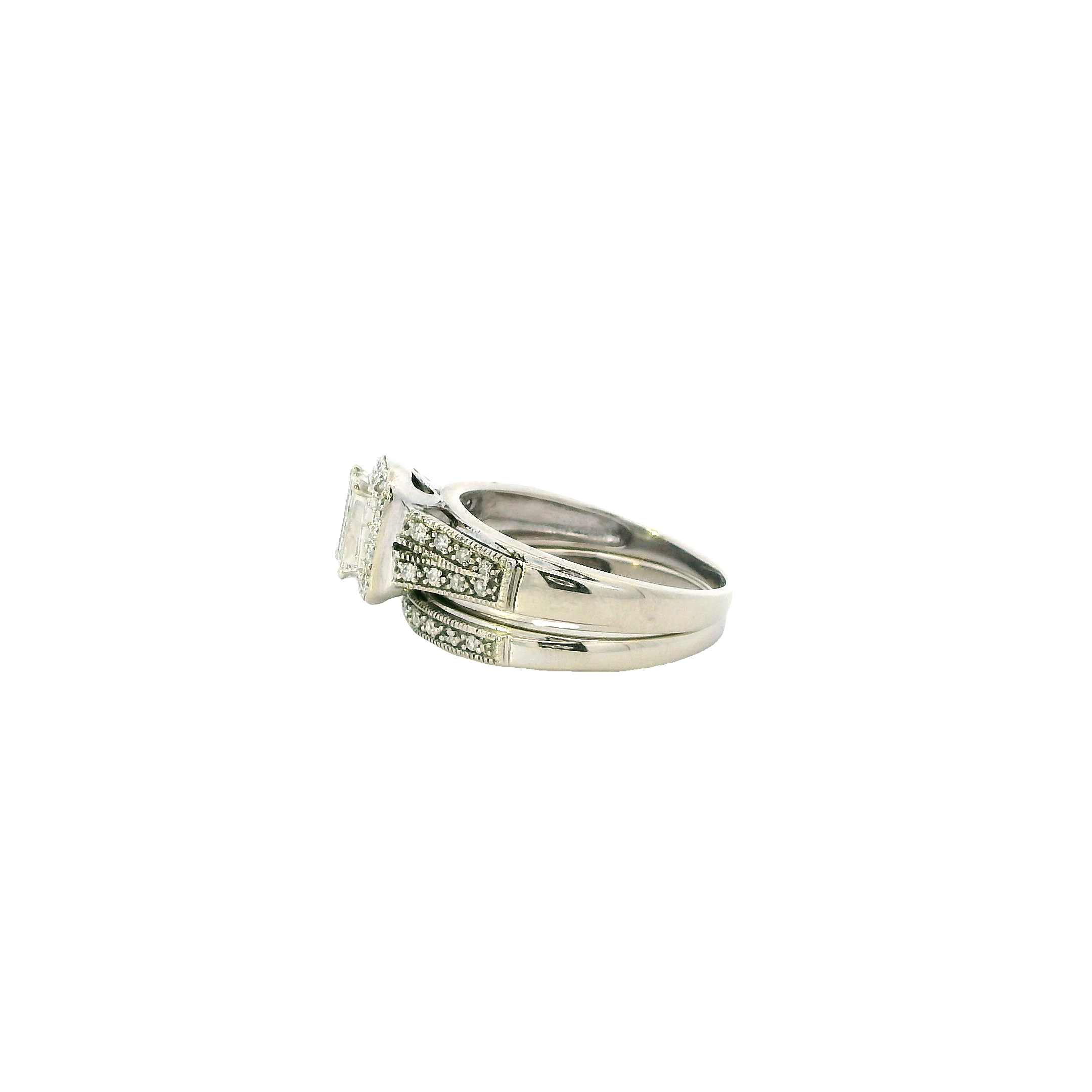 10K White Gold Diamond Engagement & Wedding Ring Set - 0.44ct