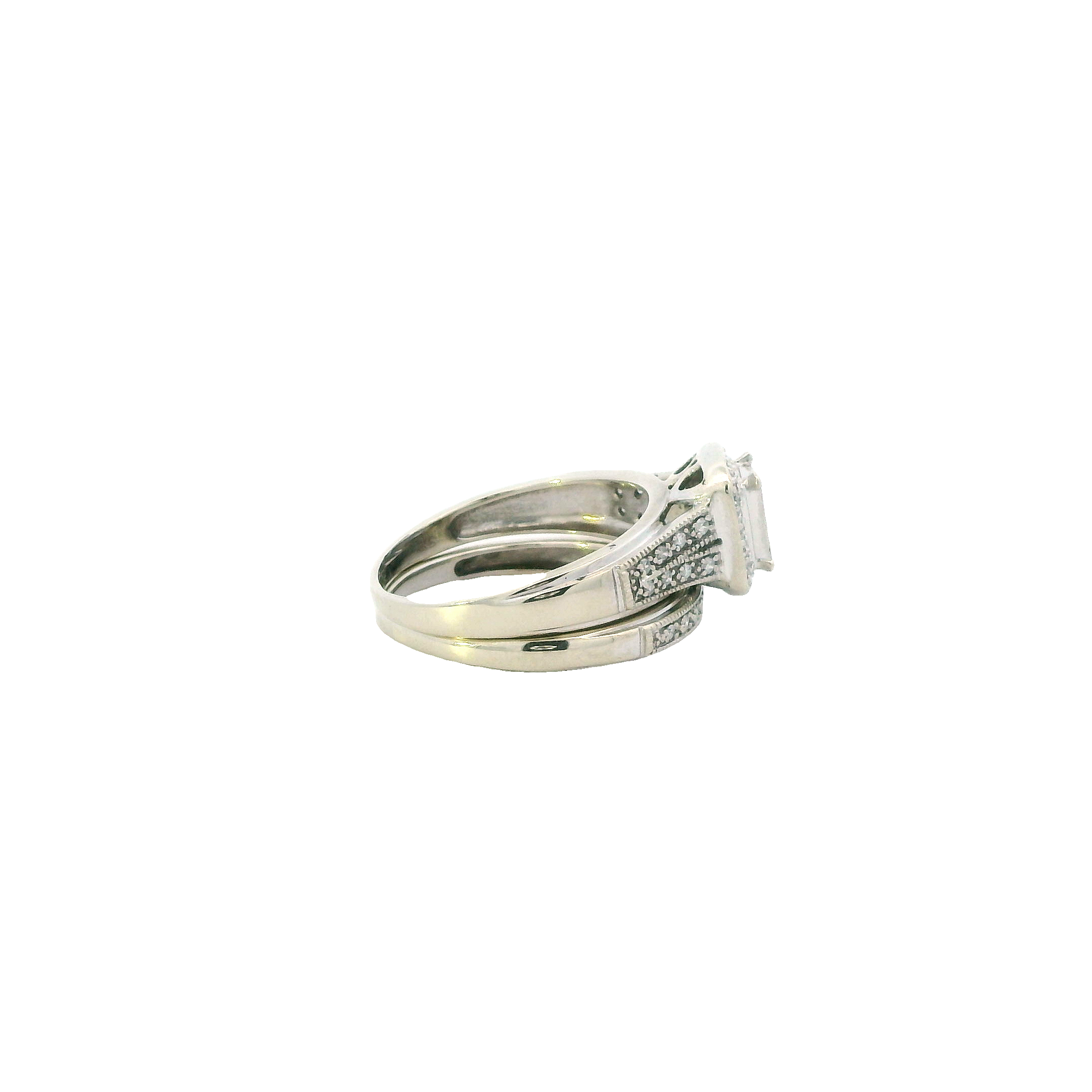 10K White Gold Diamond Engagement & Wedding Ring Set - 0.44ct