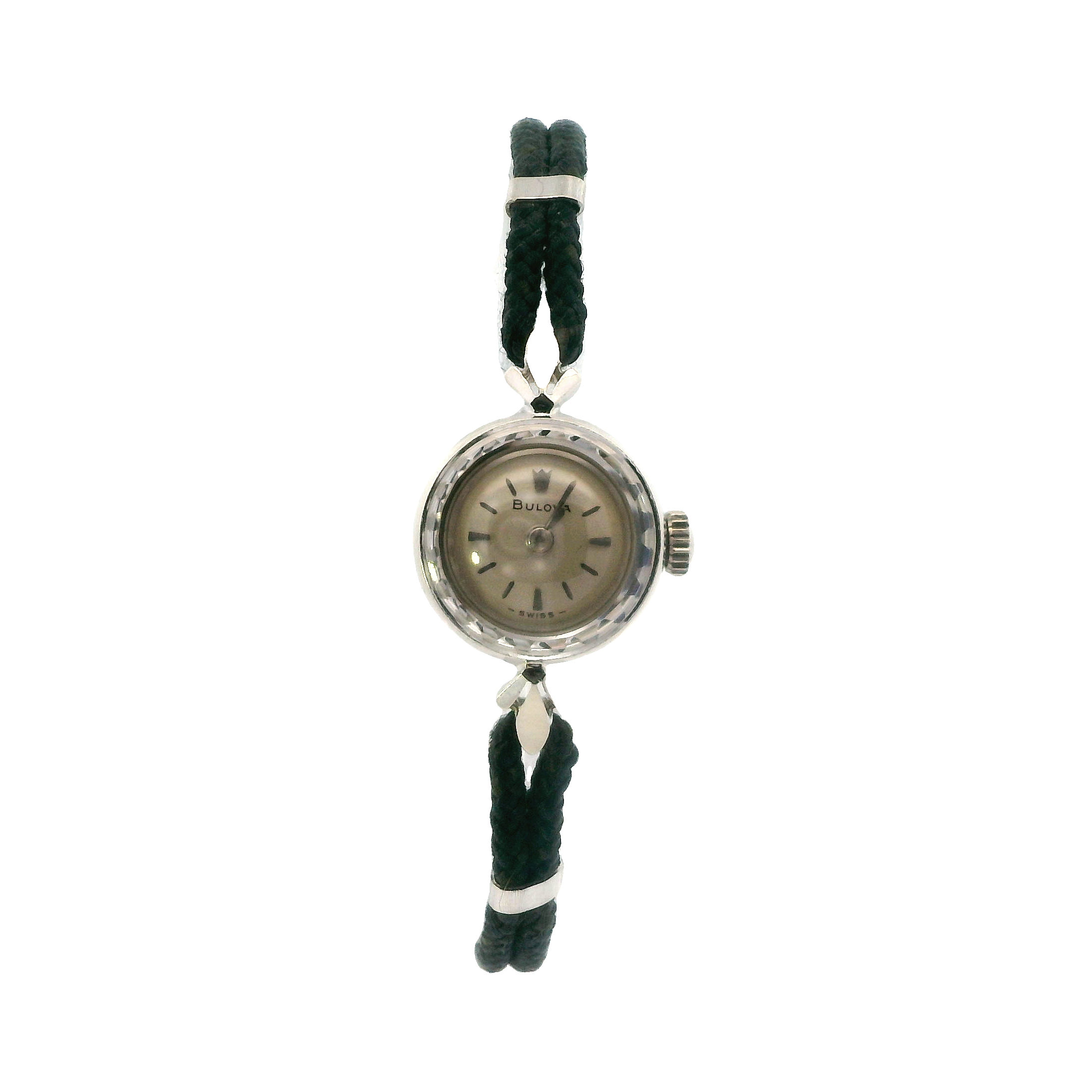 14K White Gold Vintage Bulova Corded Band Watch