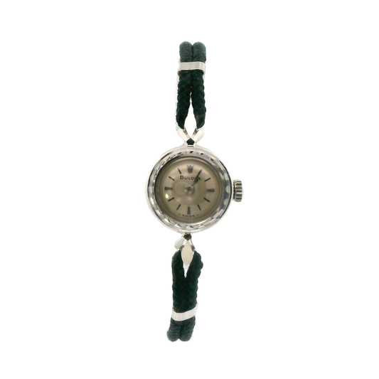 14K White Gold Vintage Bulova Corded Band Wristwatch