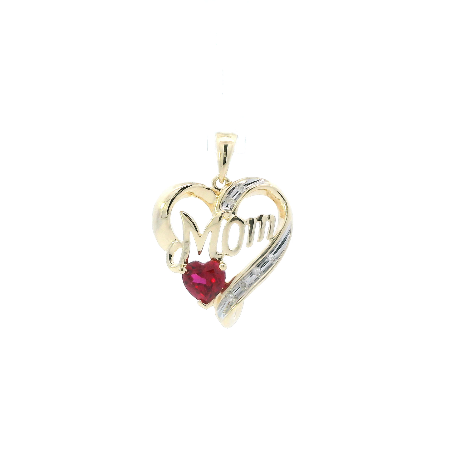 10K Yellow Gold Diamond & Synthetic "Mom" Heart Pendant