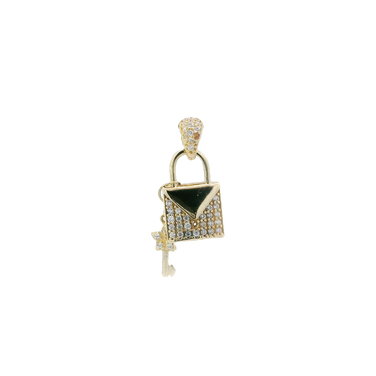 14K Yellow Gold CZ Lock & Key Purse Pendant