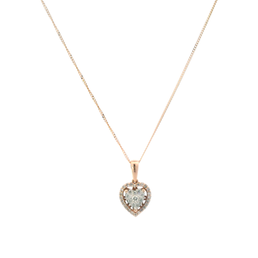 10K Rose & White Gold Heart Pendant & Curb Chain