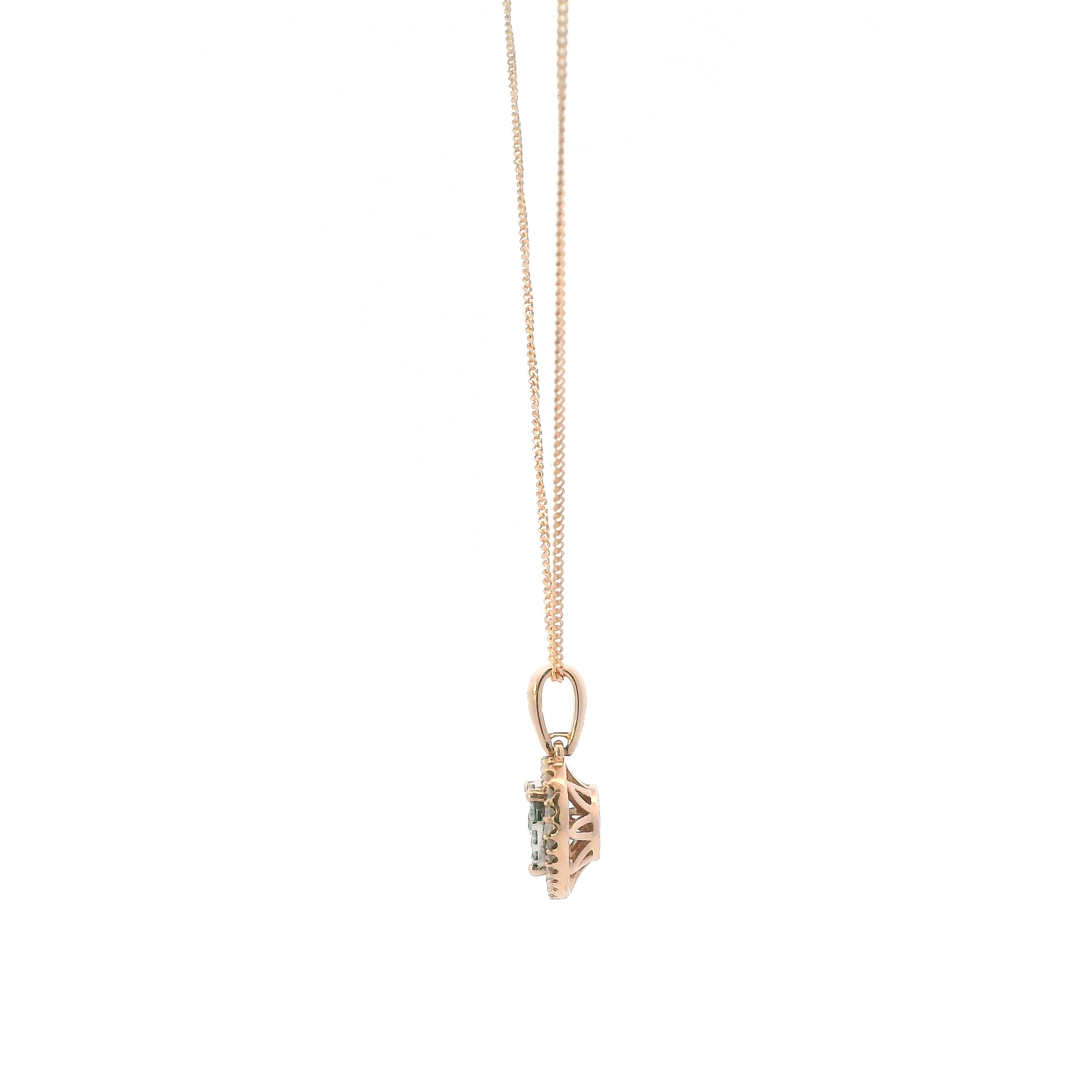 10K Rose & White Gold Heart Pendant & Curb Chain