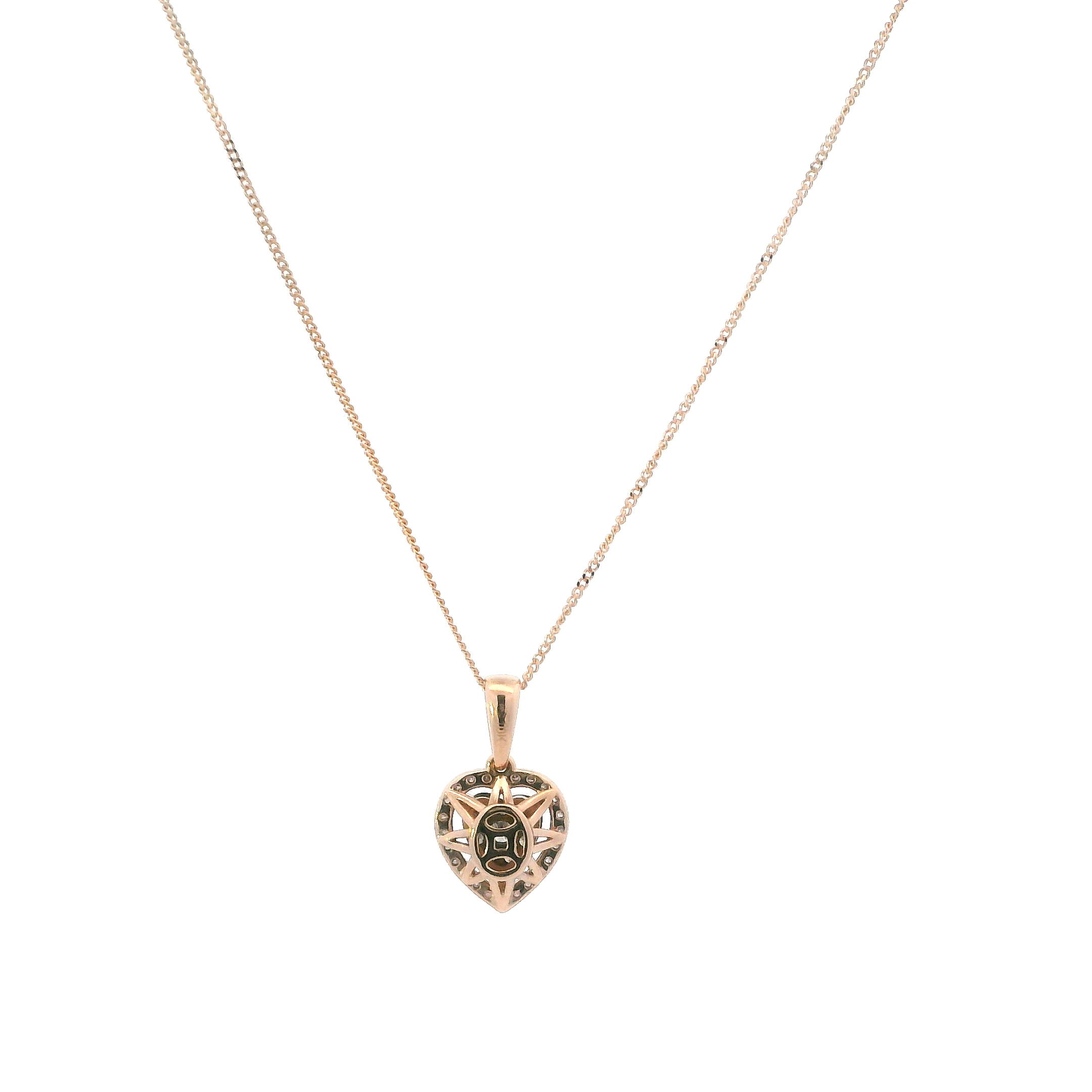 10K Rose & White Gold Heart Pendant & Curb Chain