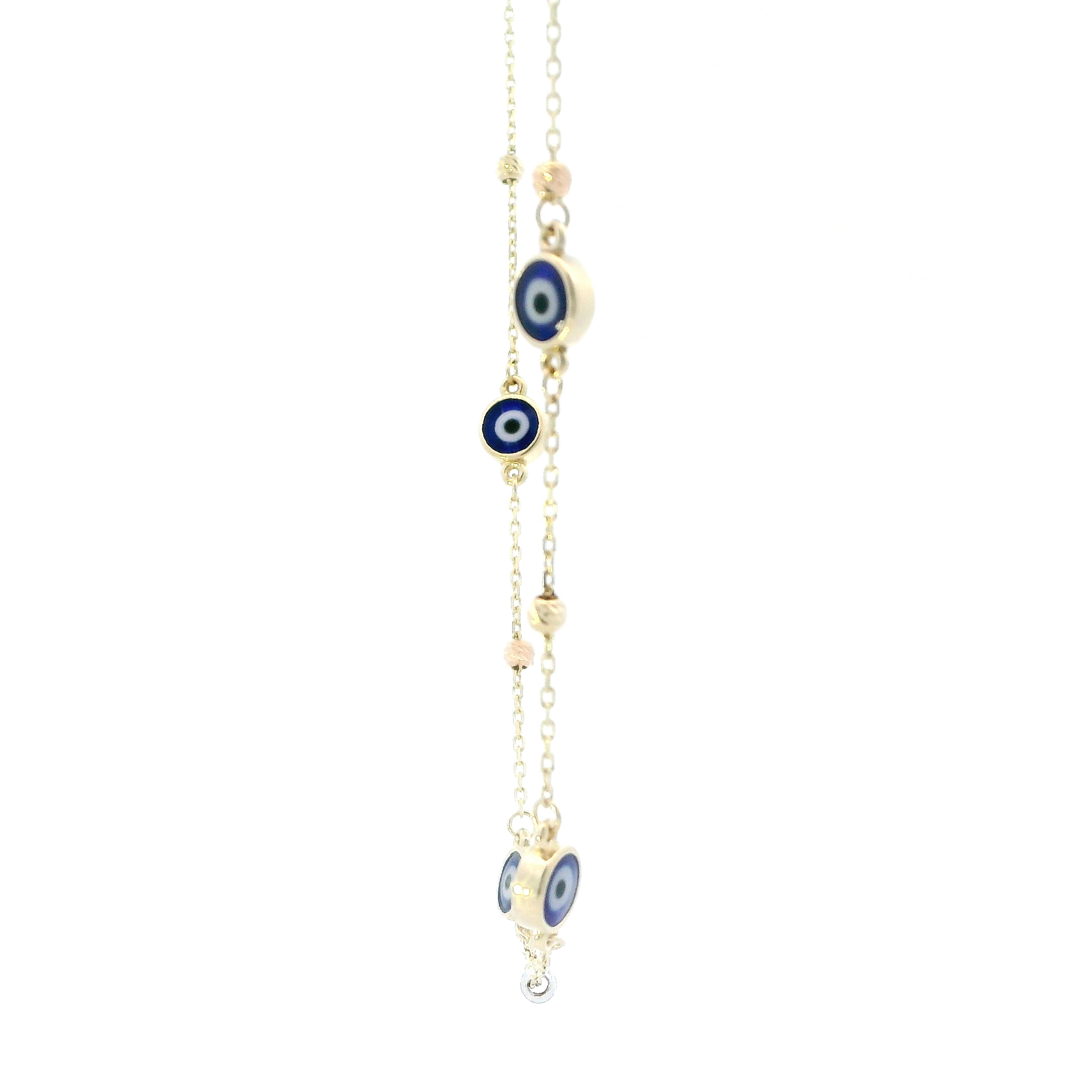 14K Yellow Gold Blue Evil Eye Beaded 18