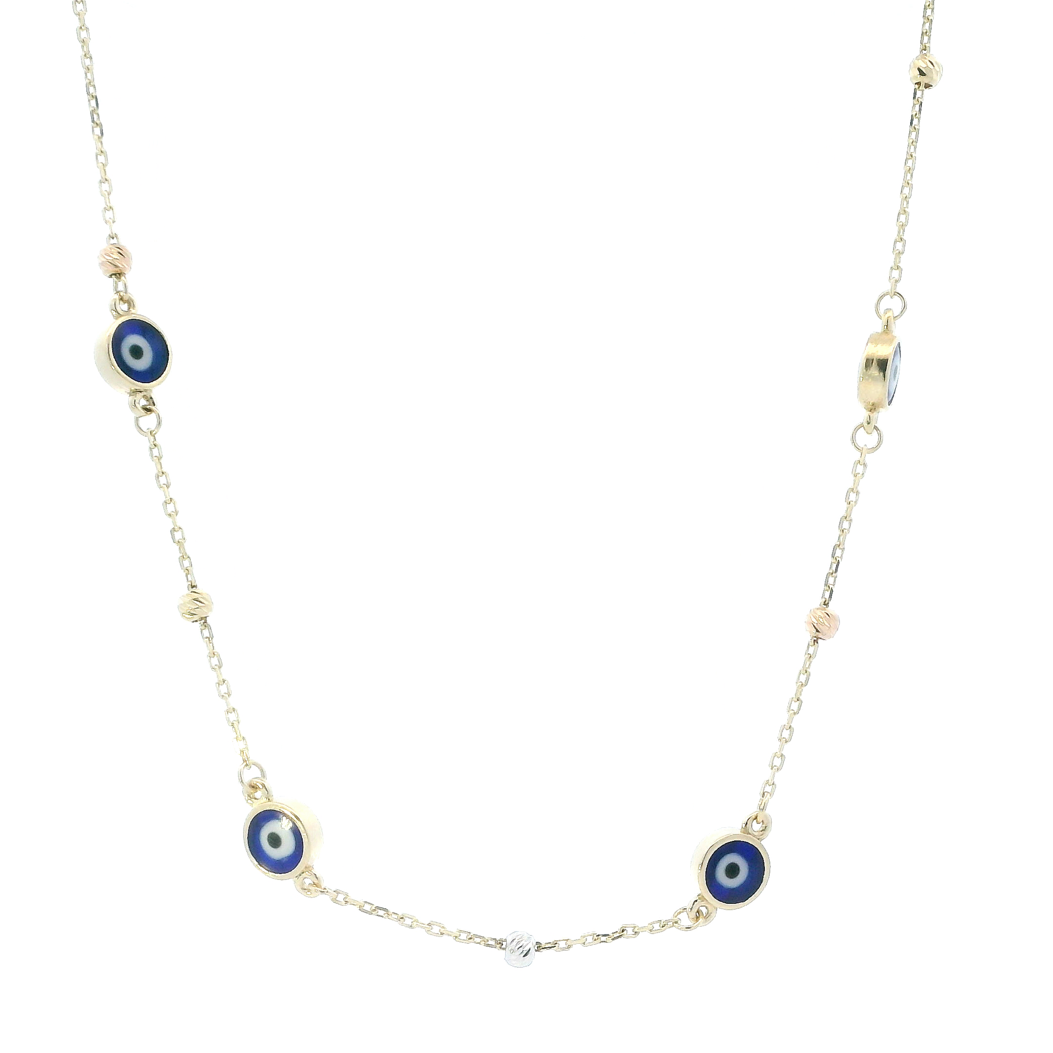 14K Yellow Gold Blue Evil Eye Beaded 18