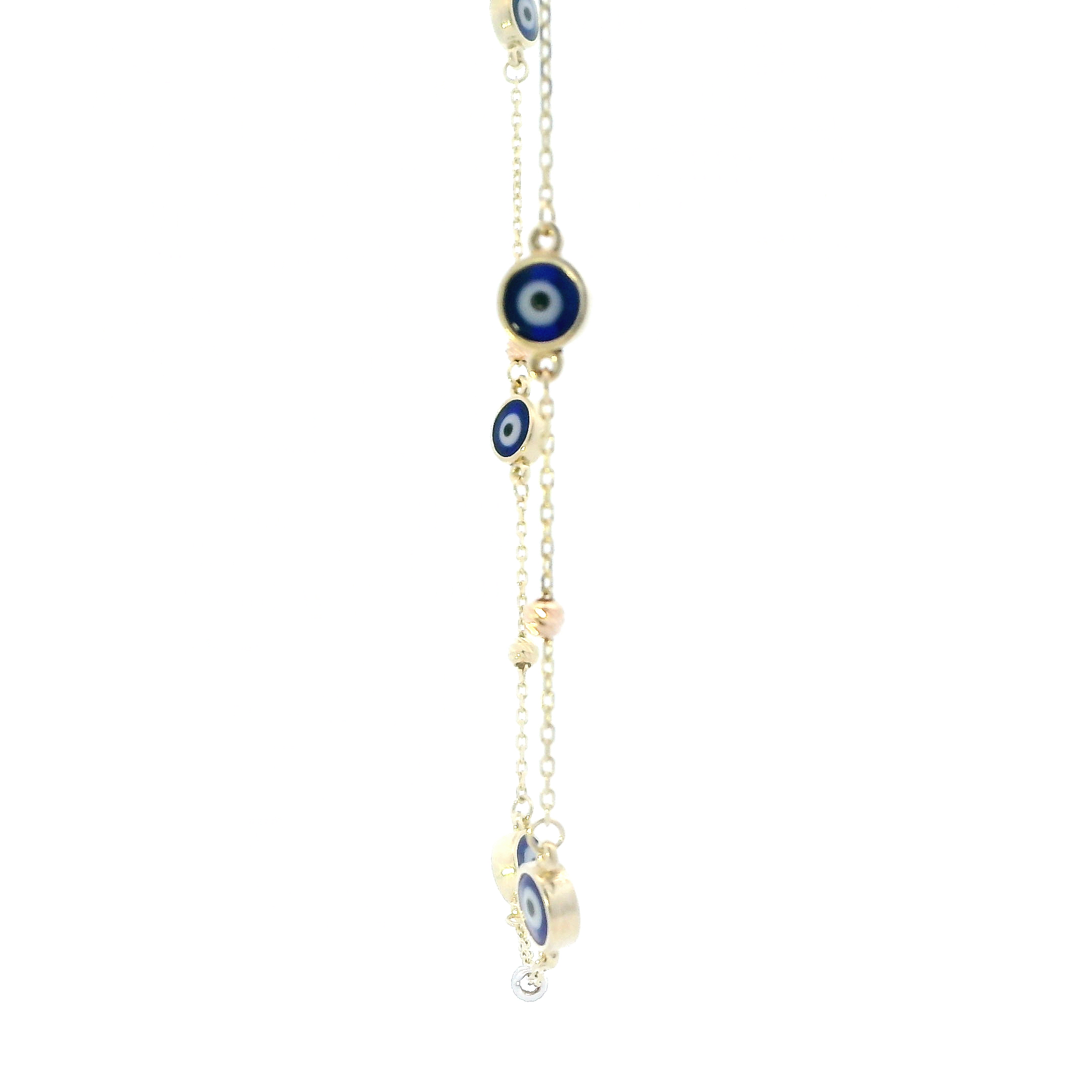14K Yellow Gold Blue Evil Eye Beaded 18