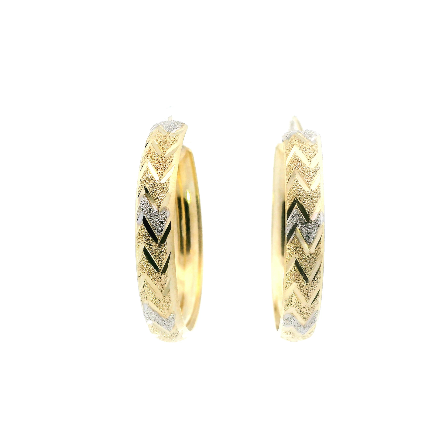 14K Tri Color Gold Matte Hoop Earrings