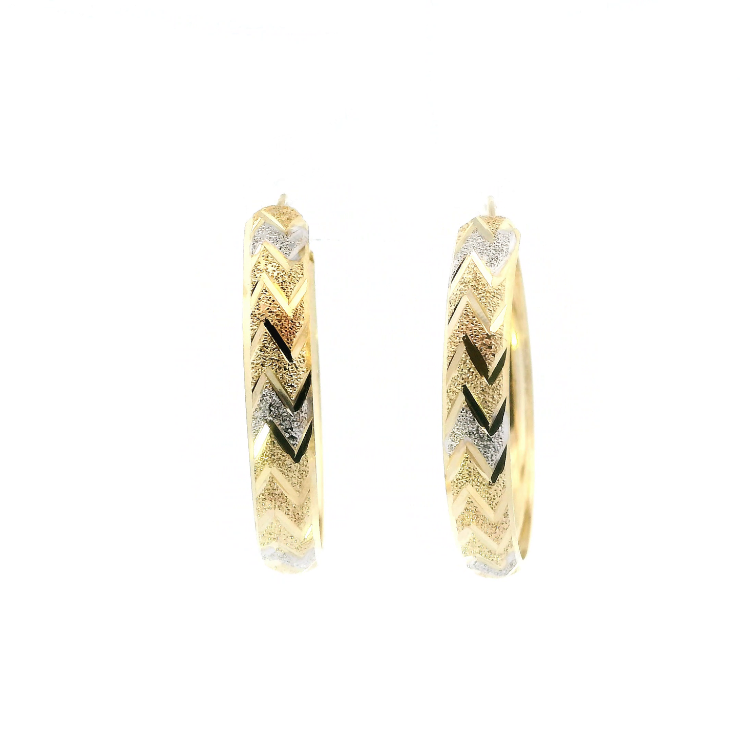 14K Tri Color Gold Matte Hoop Earrings