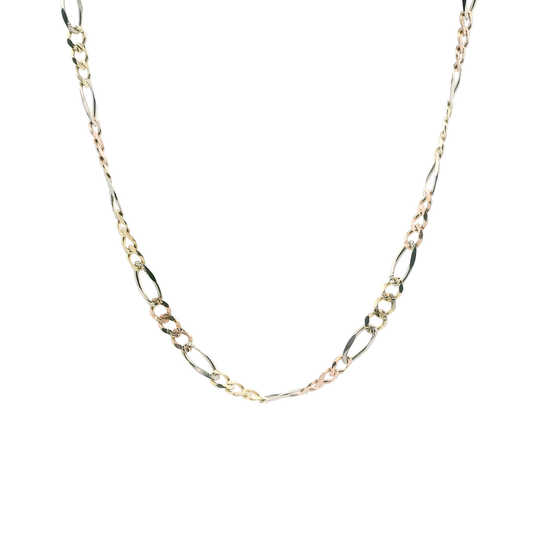 14K Tri Color 22" Figaro Chain
