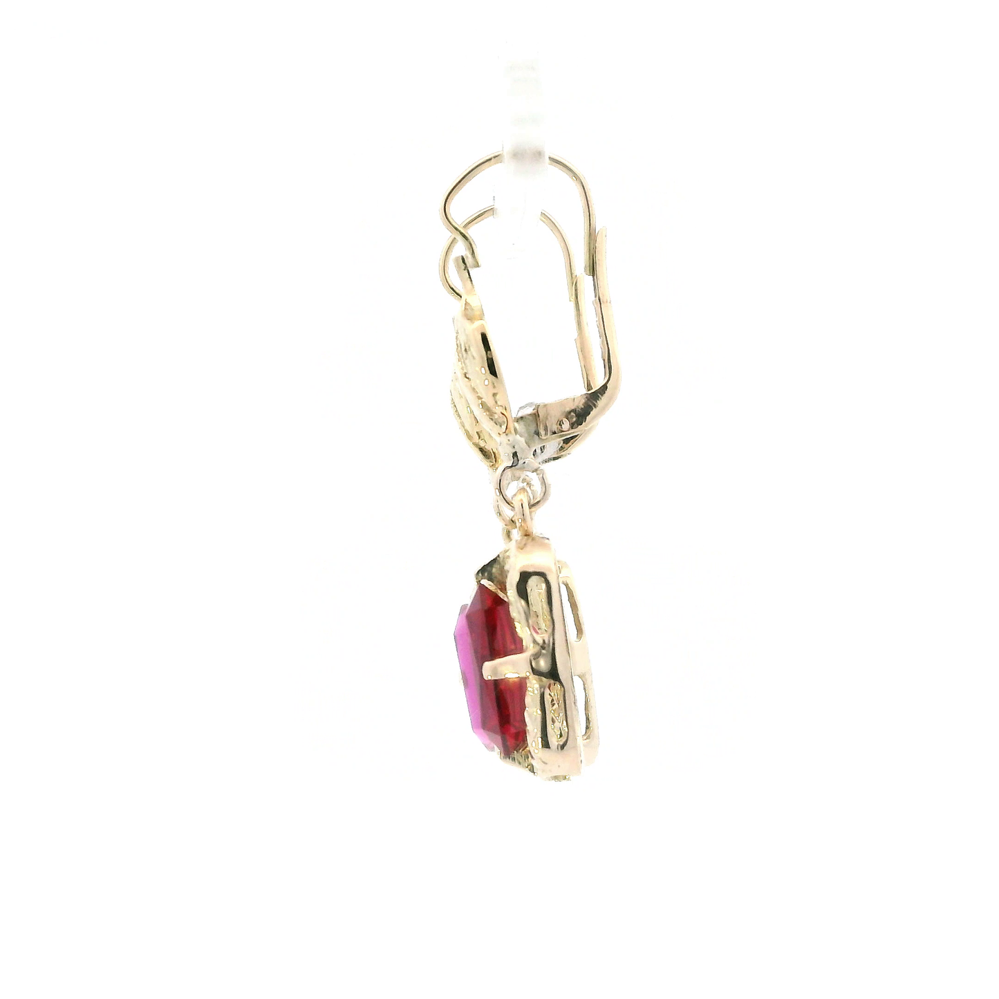 14K Yellow Gold Rectangle Ruby Dangle Earrings