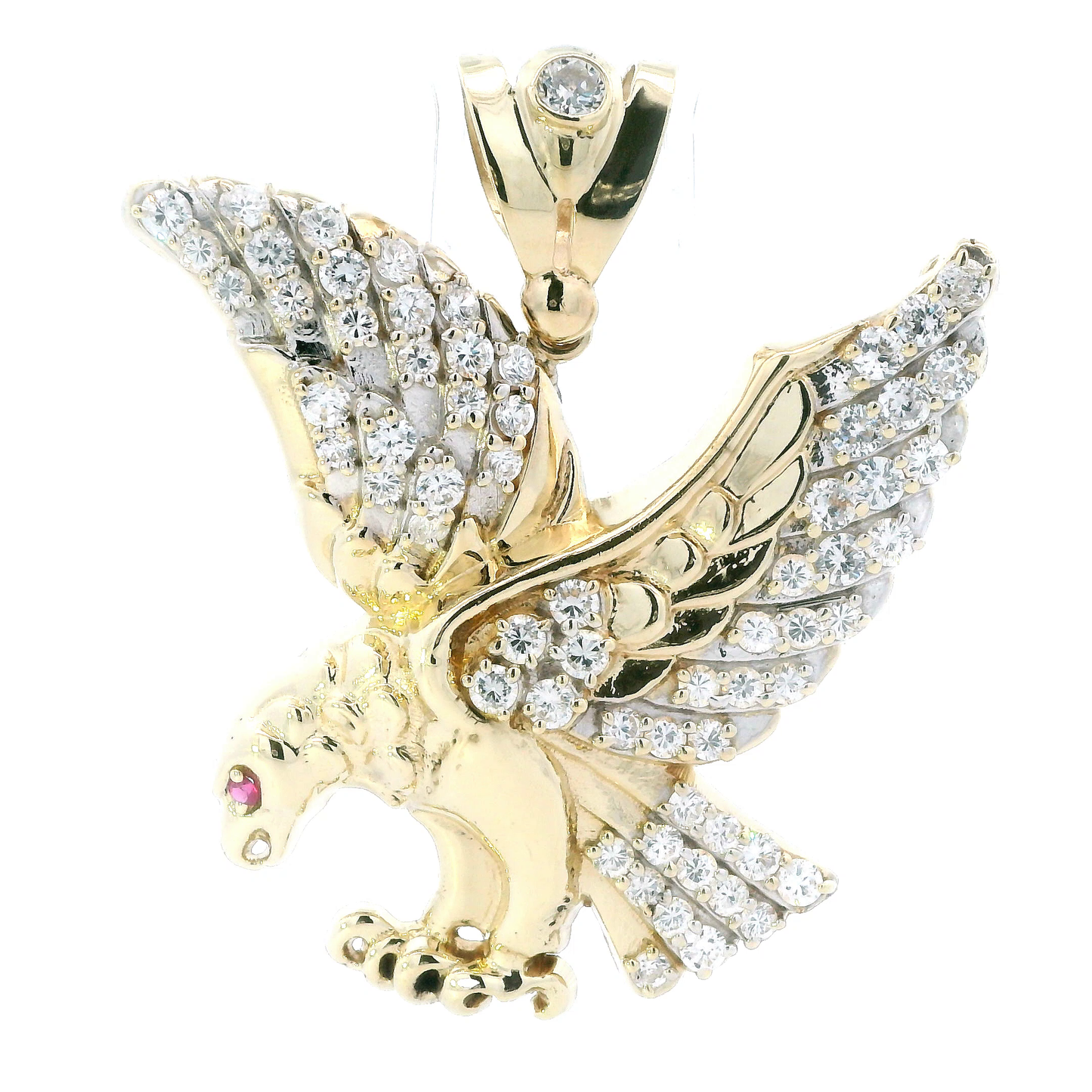 10K Yellow & White Gold Pink Topaz & Cubic Zirconia Eagle Pendant