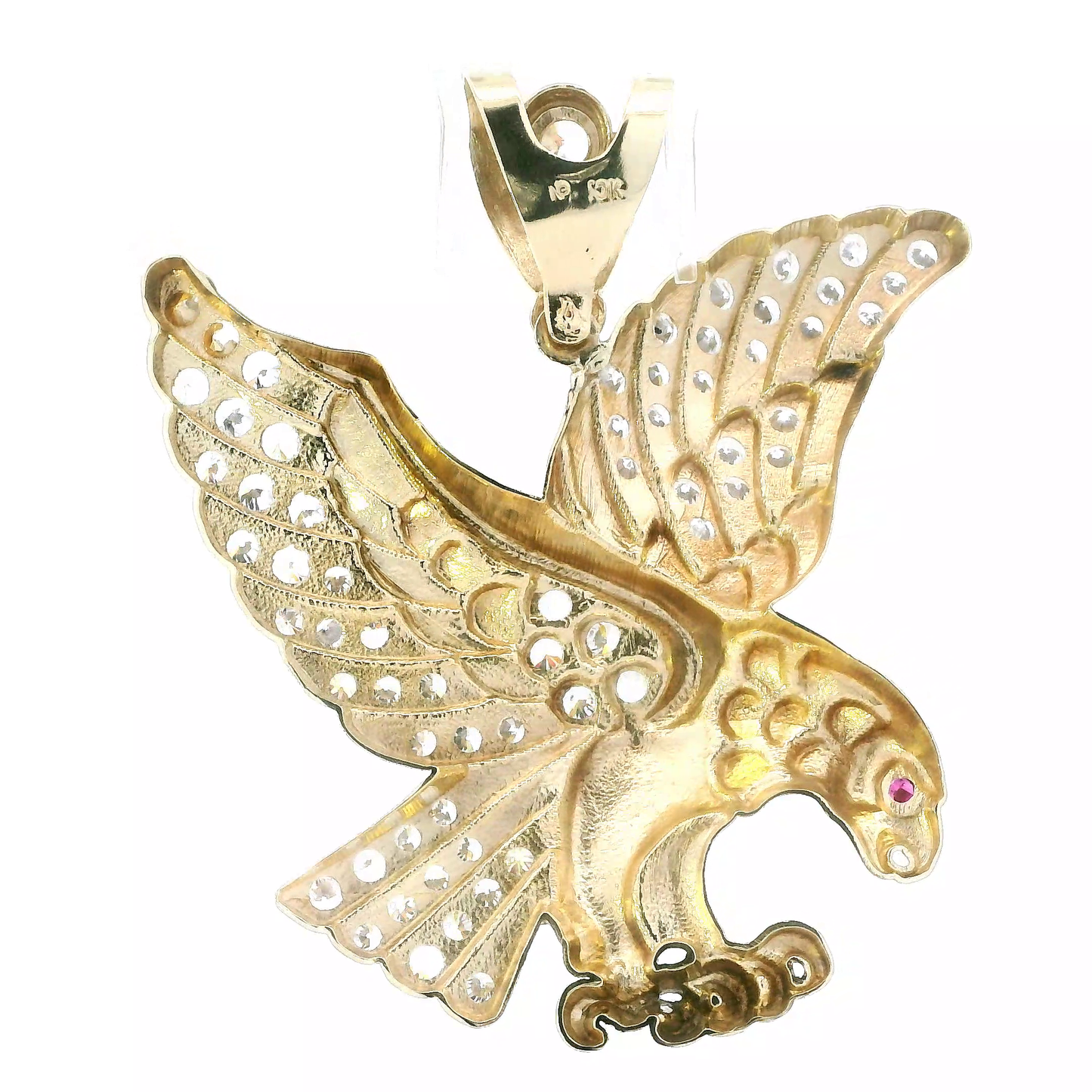 10K Yellow & White Gold Pink Topaz & Cubic Zirconia Eagle Pendant