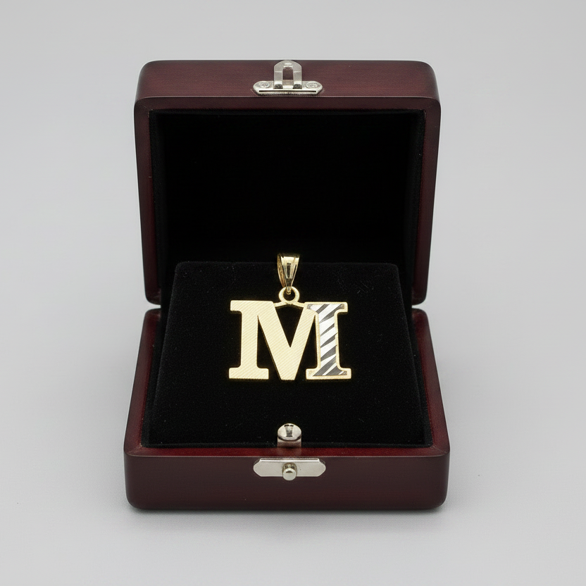 10K Yellow & White Gold Letter "M" Pendant