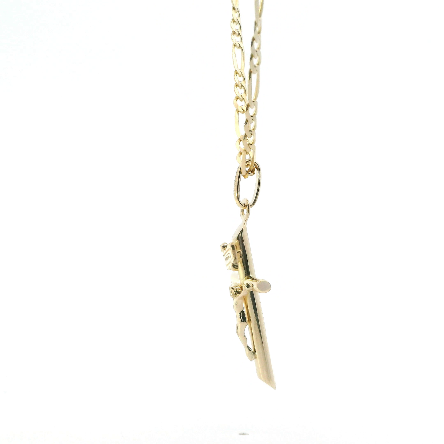 14K Yellow Gold Crucifix Pendant & 18" Figaro Chain