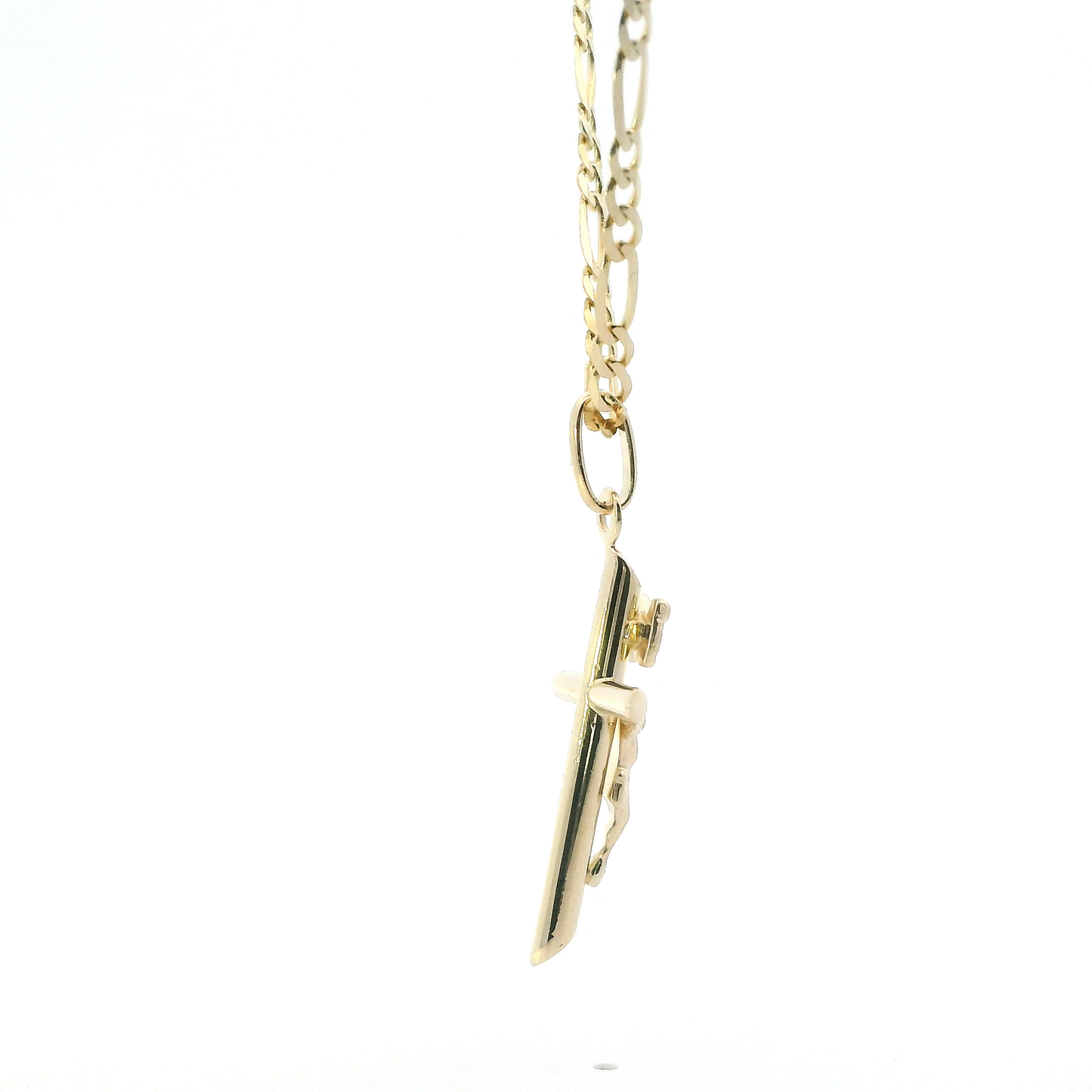 14K Yellow Gold Crucifix Pendant & 18" Figaro Chain