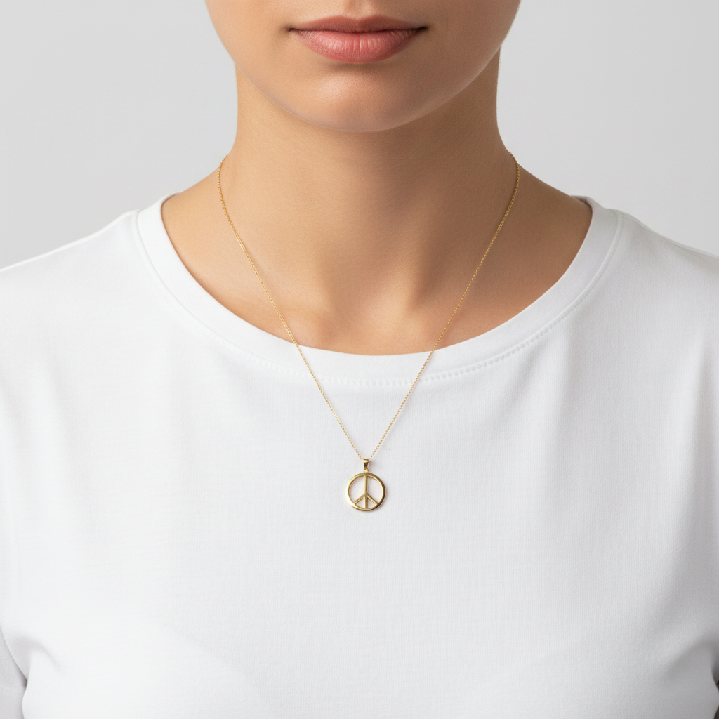 14K Yellow Gold Peace Sign Pendant