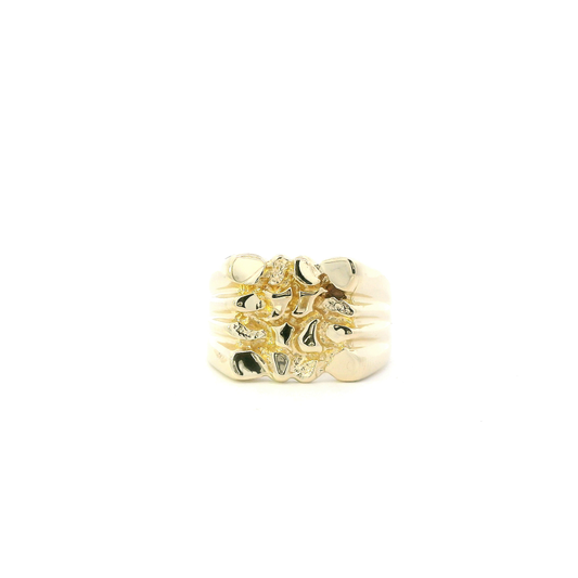 14K Yellow Gold Nugget Mens Ring