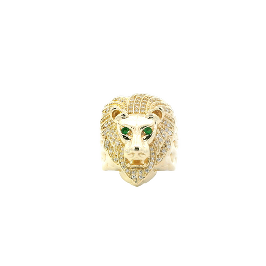 14K Yellow Gold Lion Head Mens  Ring