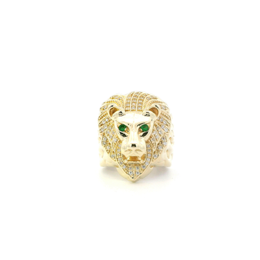 14K Yellow Gold Lion Head Mens  Ring