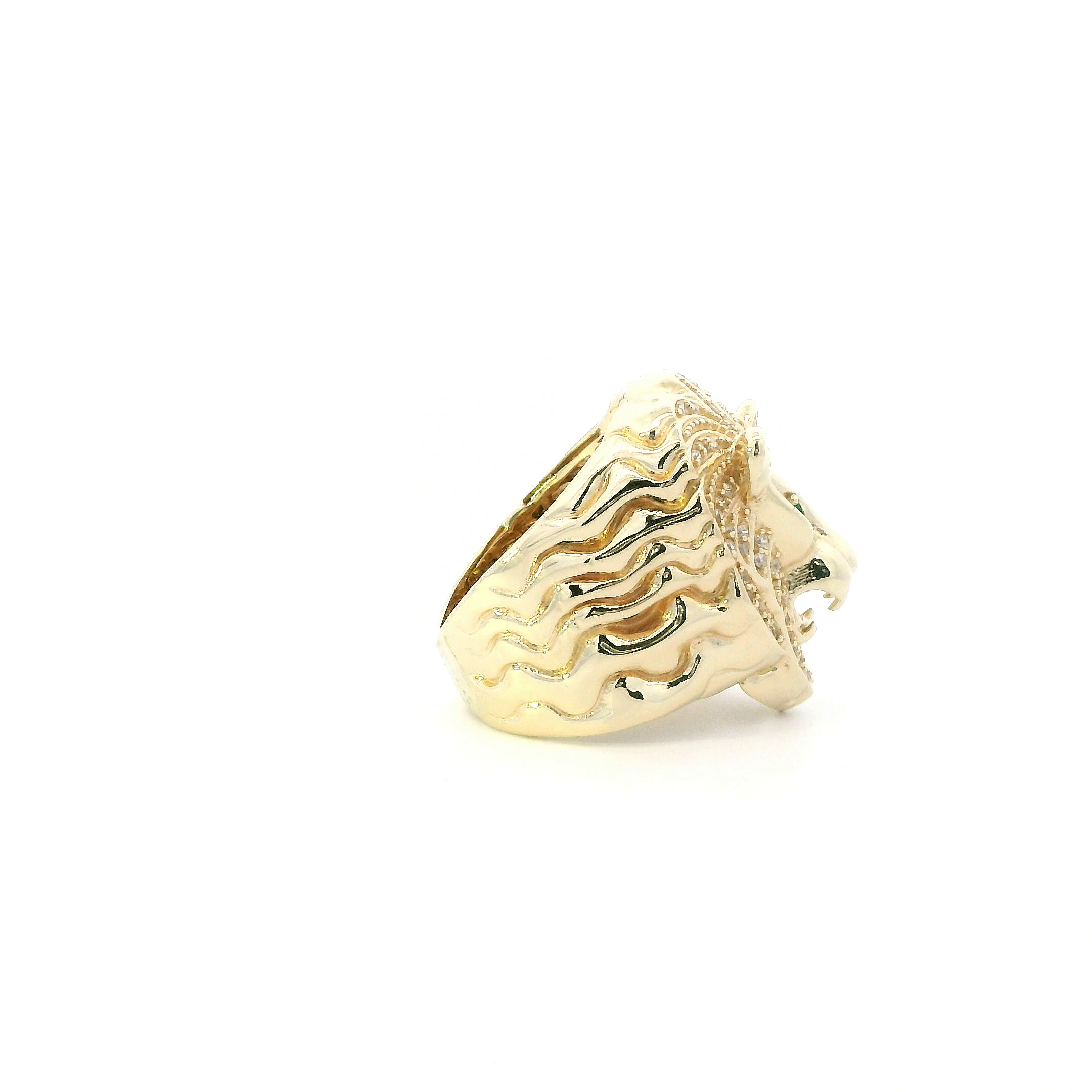 14K Yellow Gold Lion Head Mens  Ring