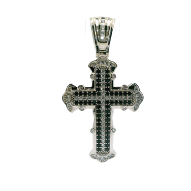 10K White Gold White & Black Cubic Zirconia Cross Pendant