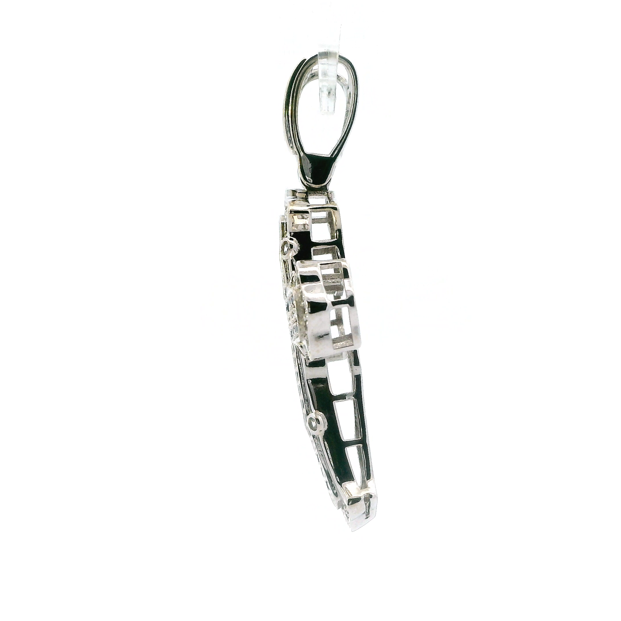 10K White Gold White & Black Cubic Zirconia Cross Pendant