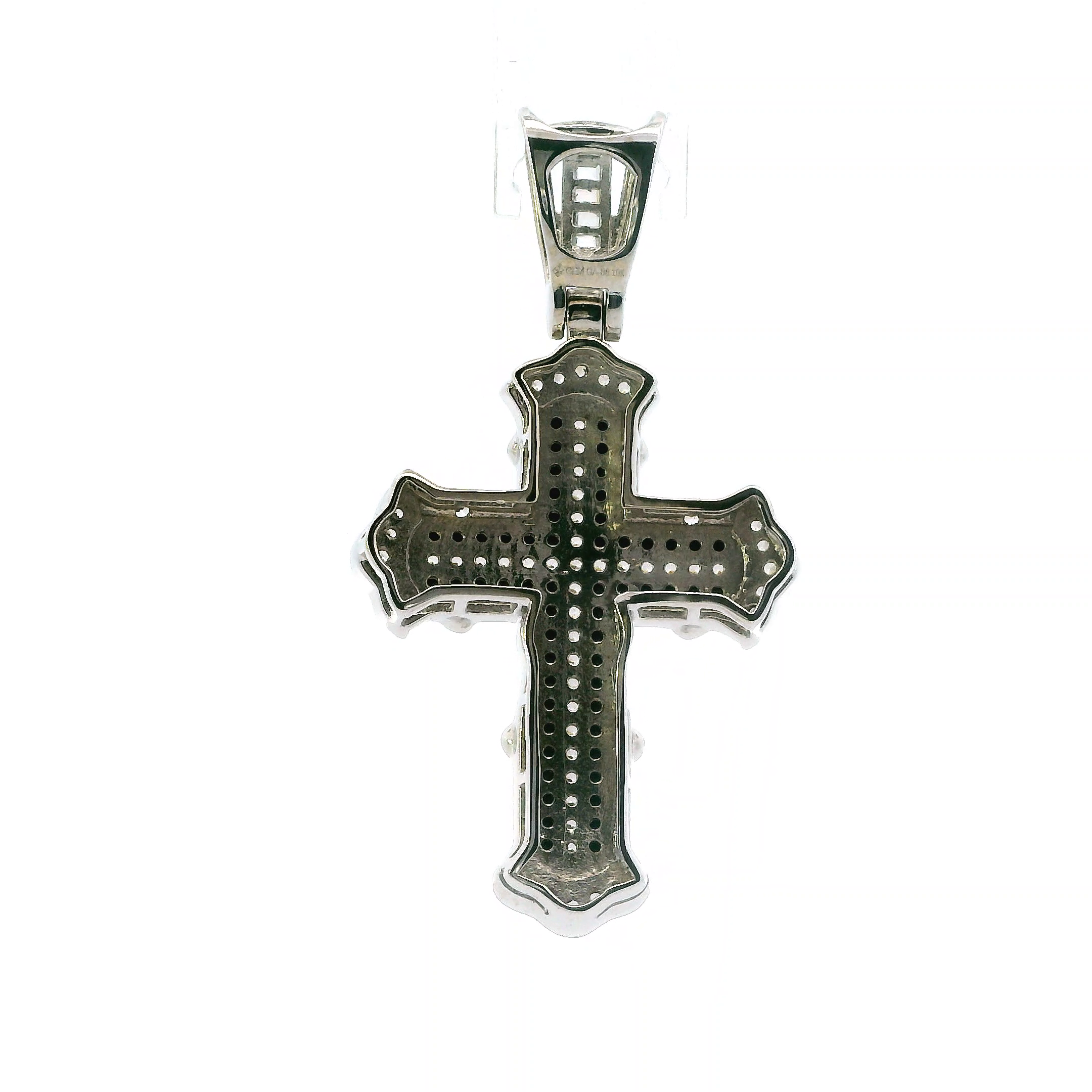 10K White Gold White & Black Cubic Zirconia Cross Pendant