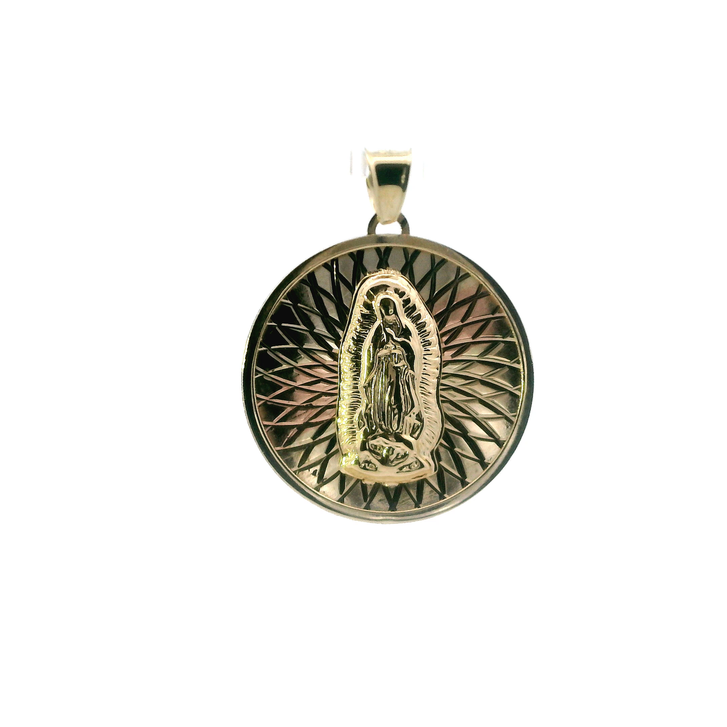 14K Tri Color Gold Round Virgin Mary Pendant